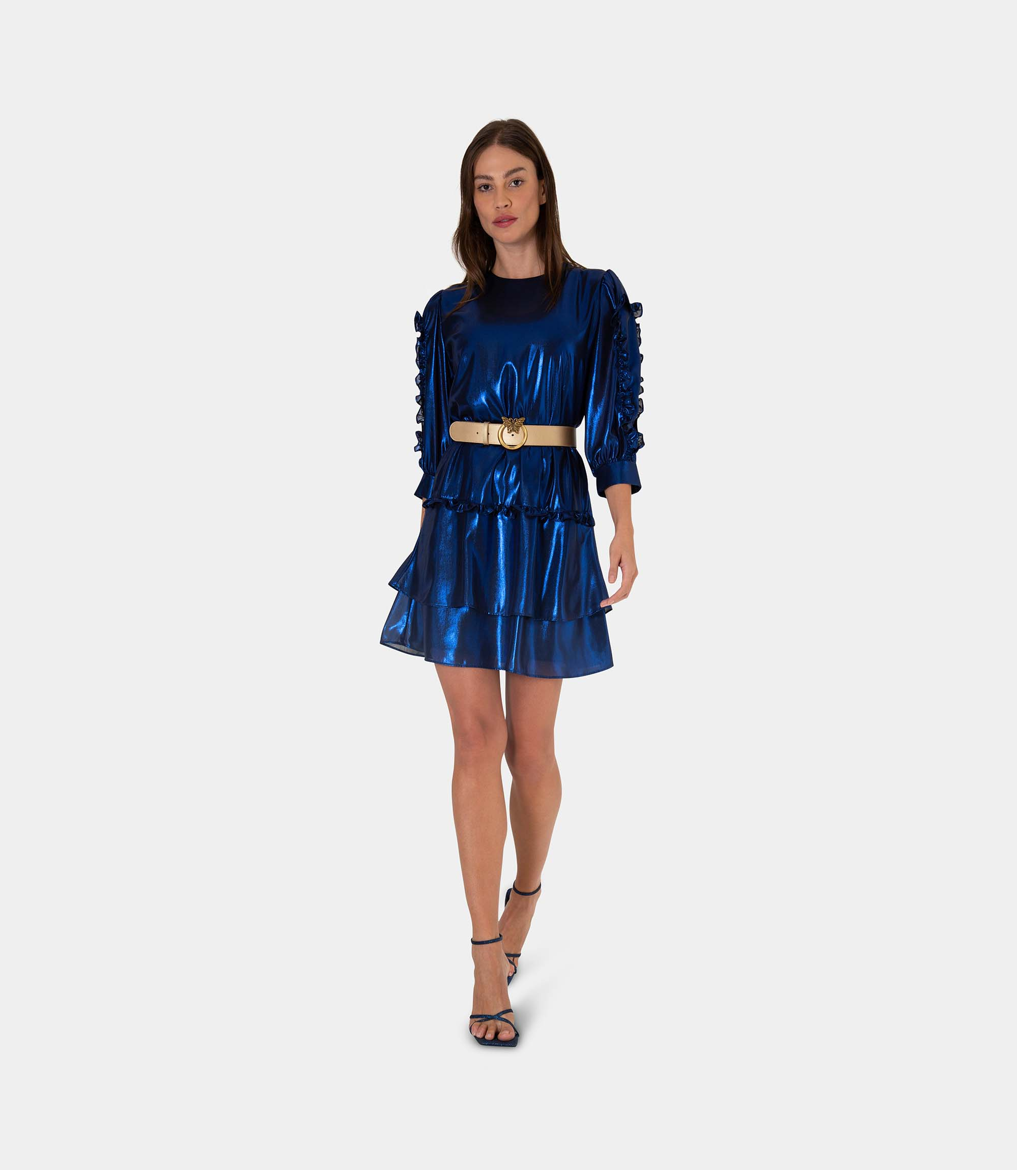 Laminated dress with rouches - Blue - Nara Milano