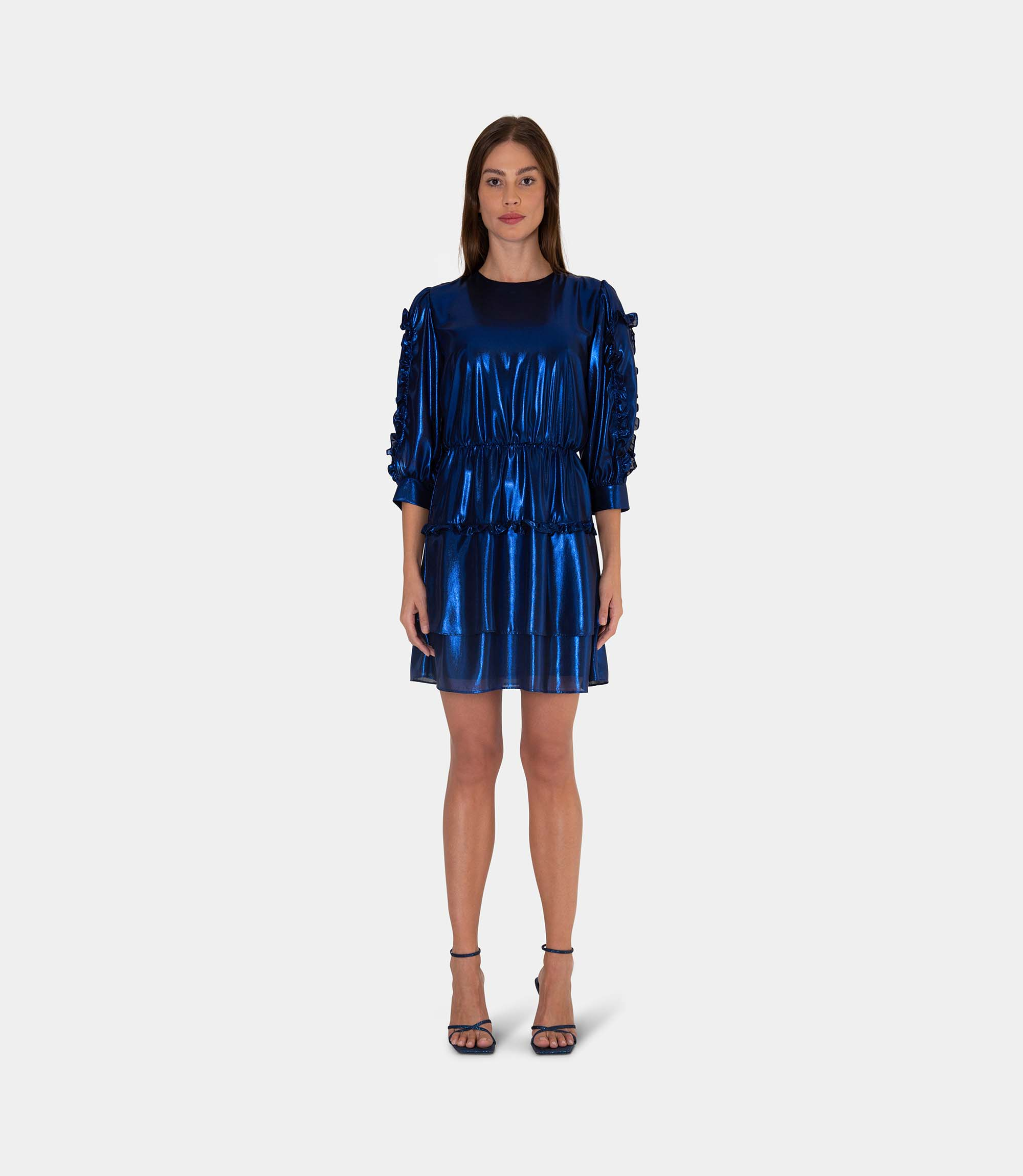 Laminated dress with rouches - Blue - NaraMilano