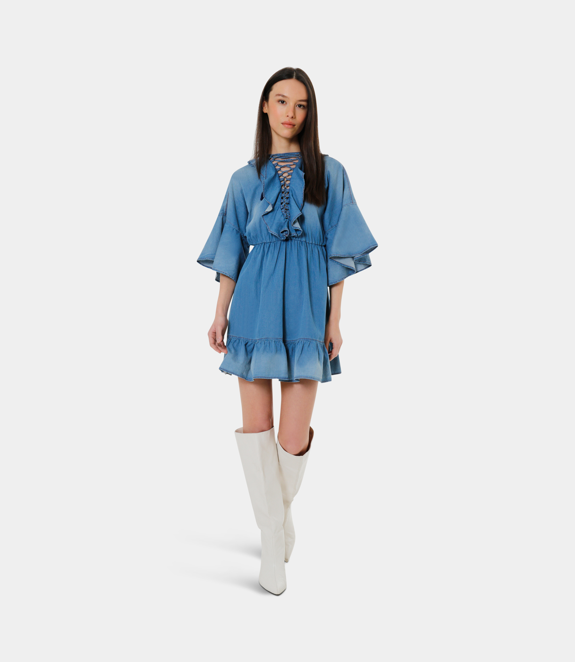 Denim mini dress - BLUE - NaraMilano