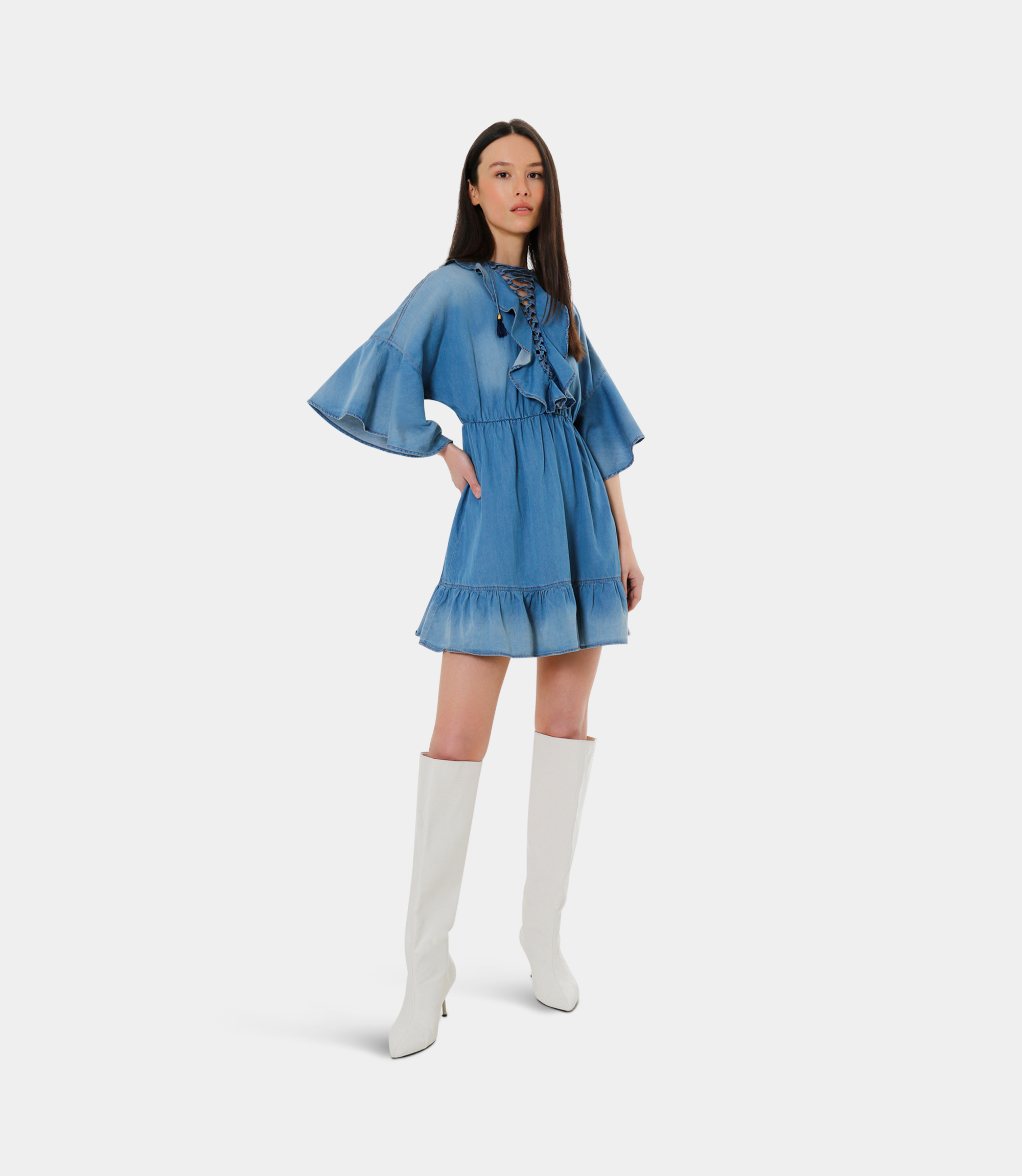 Denim mini dress - BLUE - NaraMilano