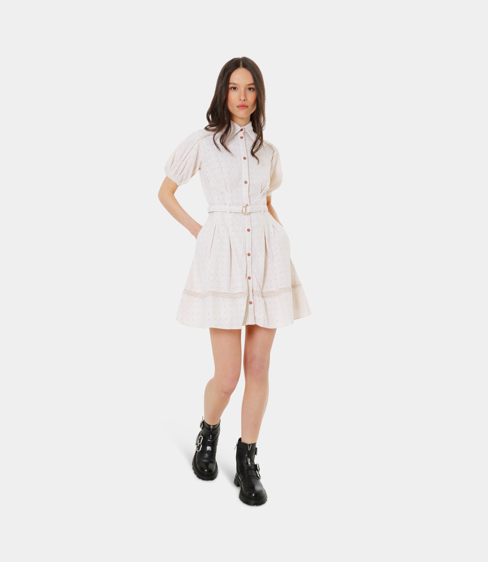 Dress with balloon sleeves - WHITE - NaraMilano