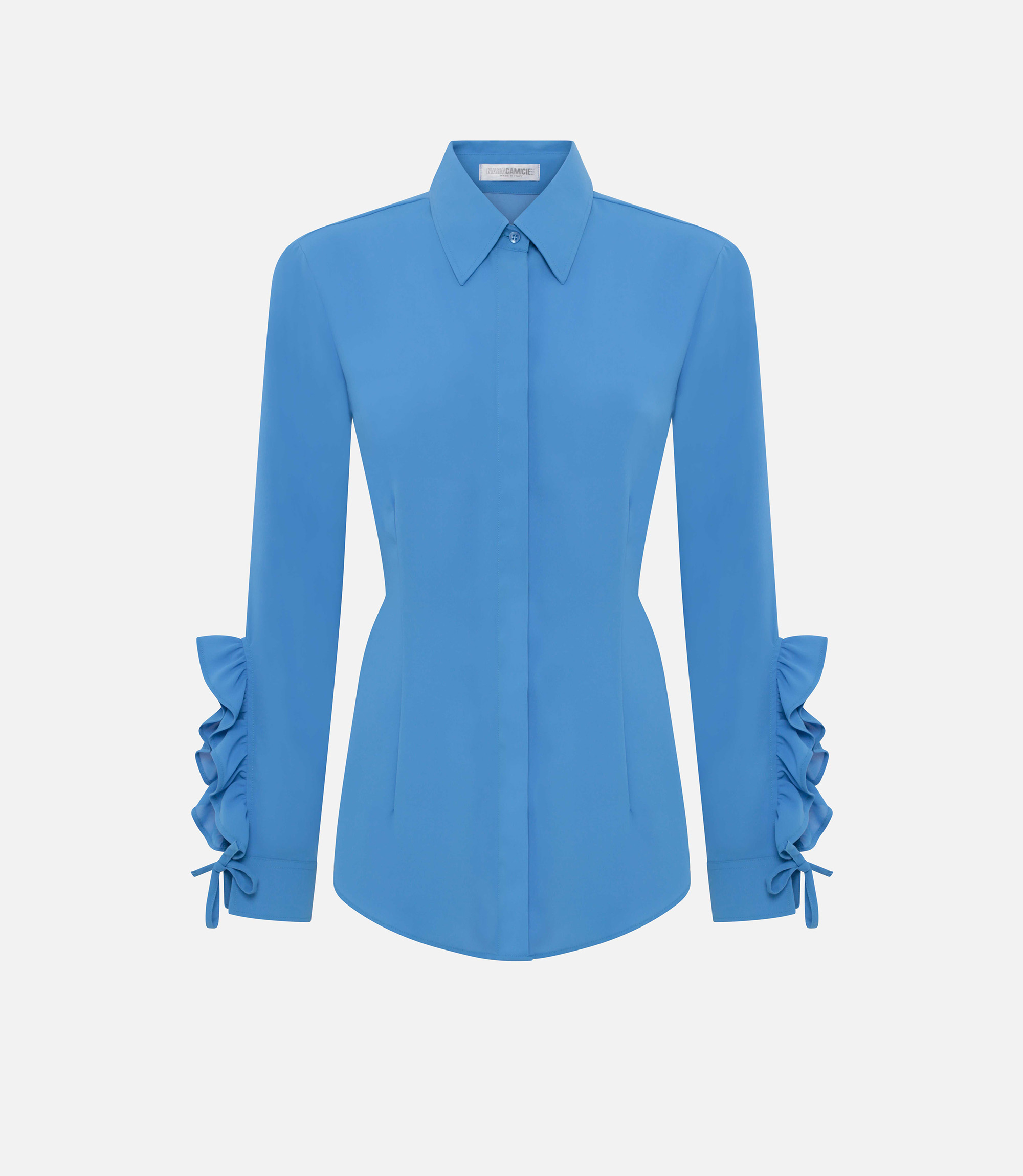 Slim-fit shirt with volant - Blue - Nara Milano