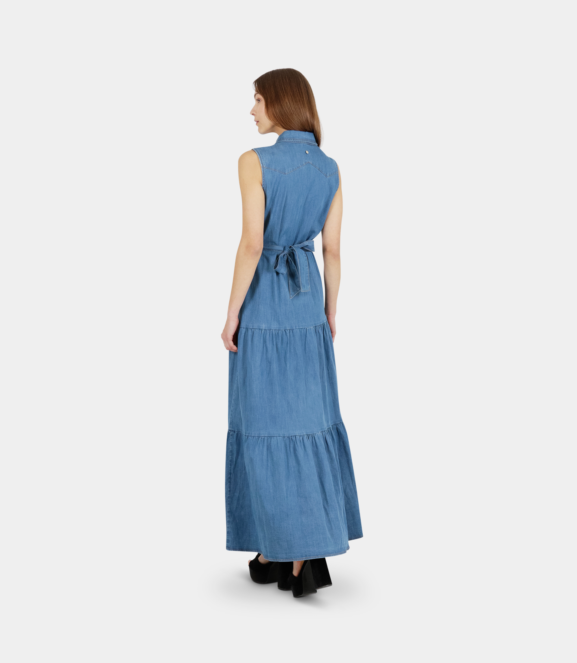 Denim long chemisier dress - BLUE - NaraMilano