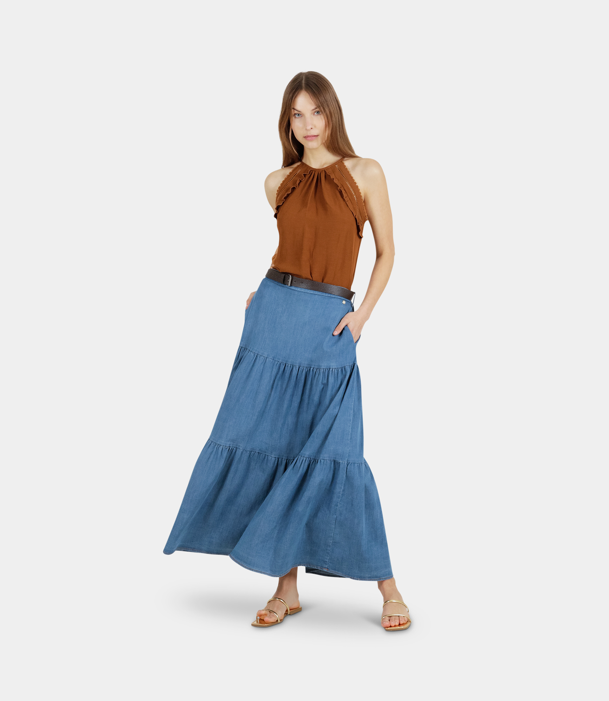 Long denim skirt - BLUE - NaraMilano