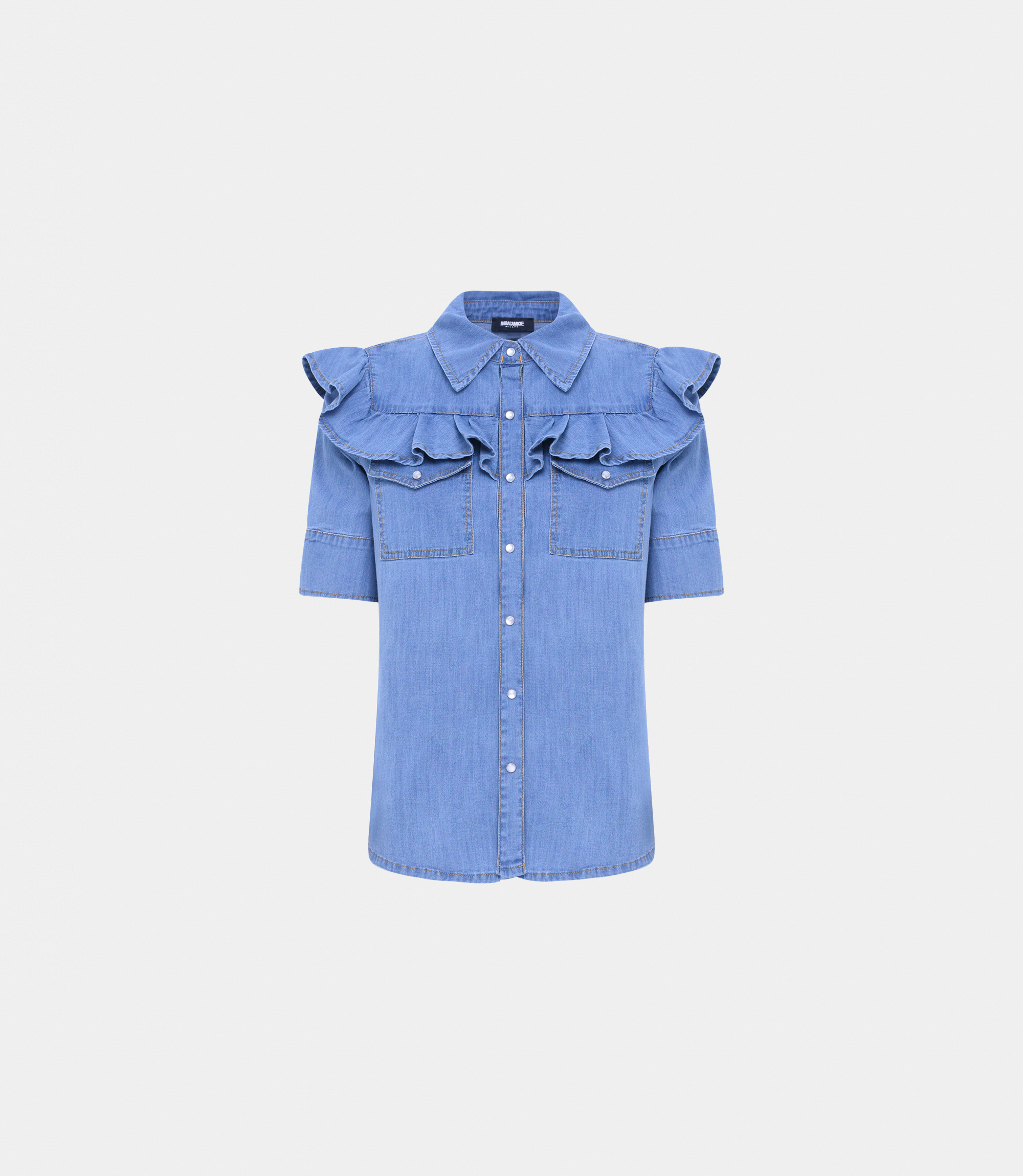 Denim shirt with ruffles - BLUE - NaraMilano