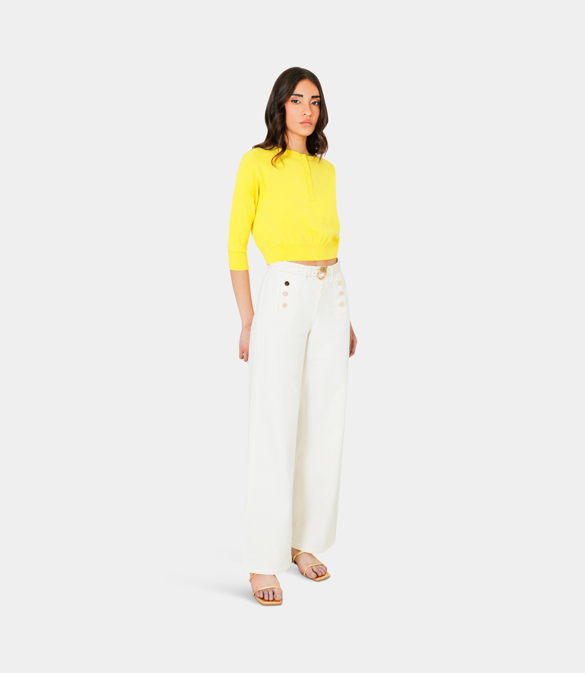 Palazzo trousers with buttons - WHITE - NaraMilano