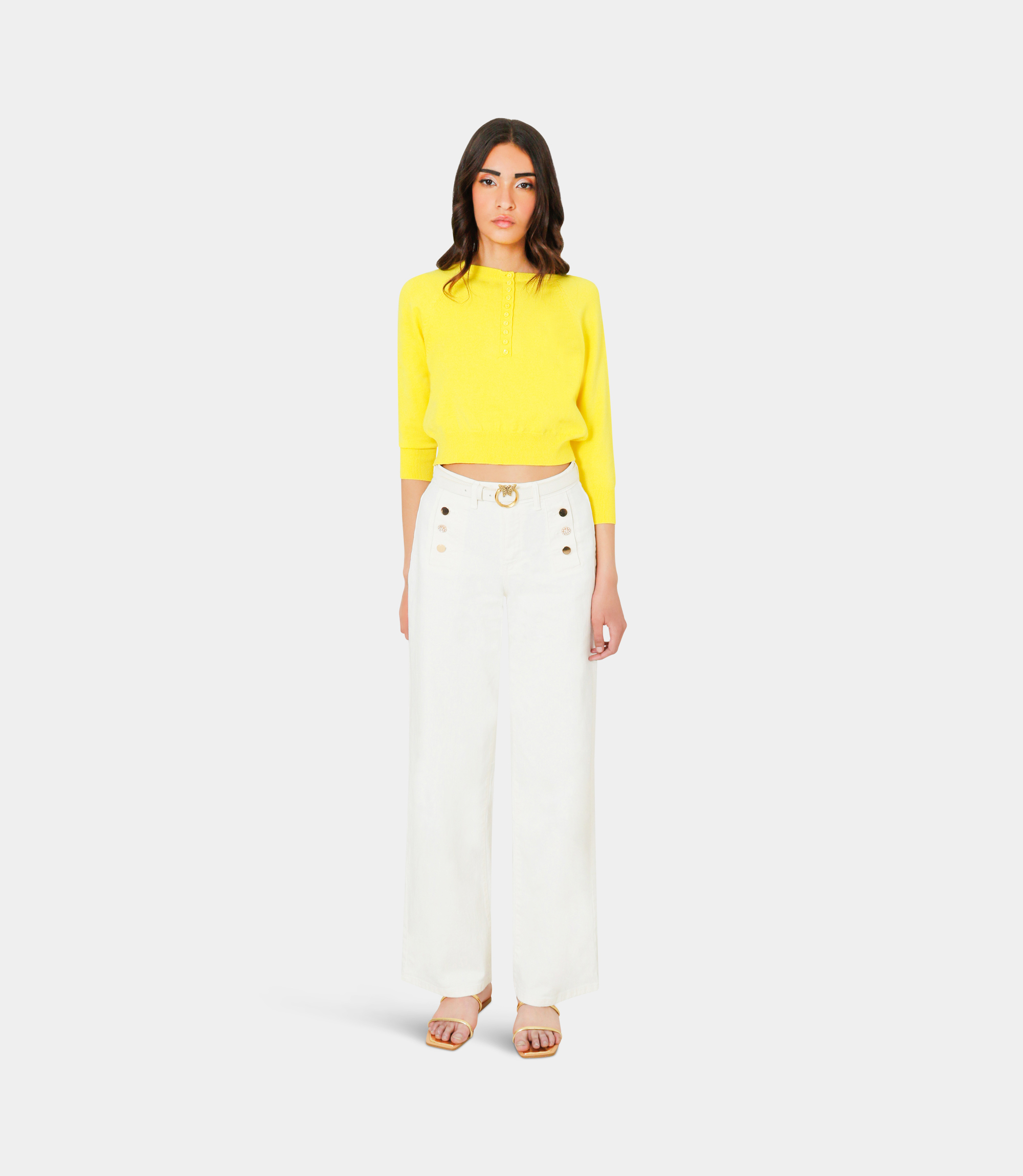 Palazzo trousers with buttons - WHITE - NaraMilano