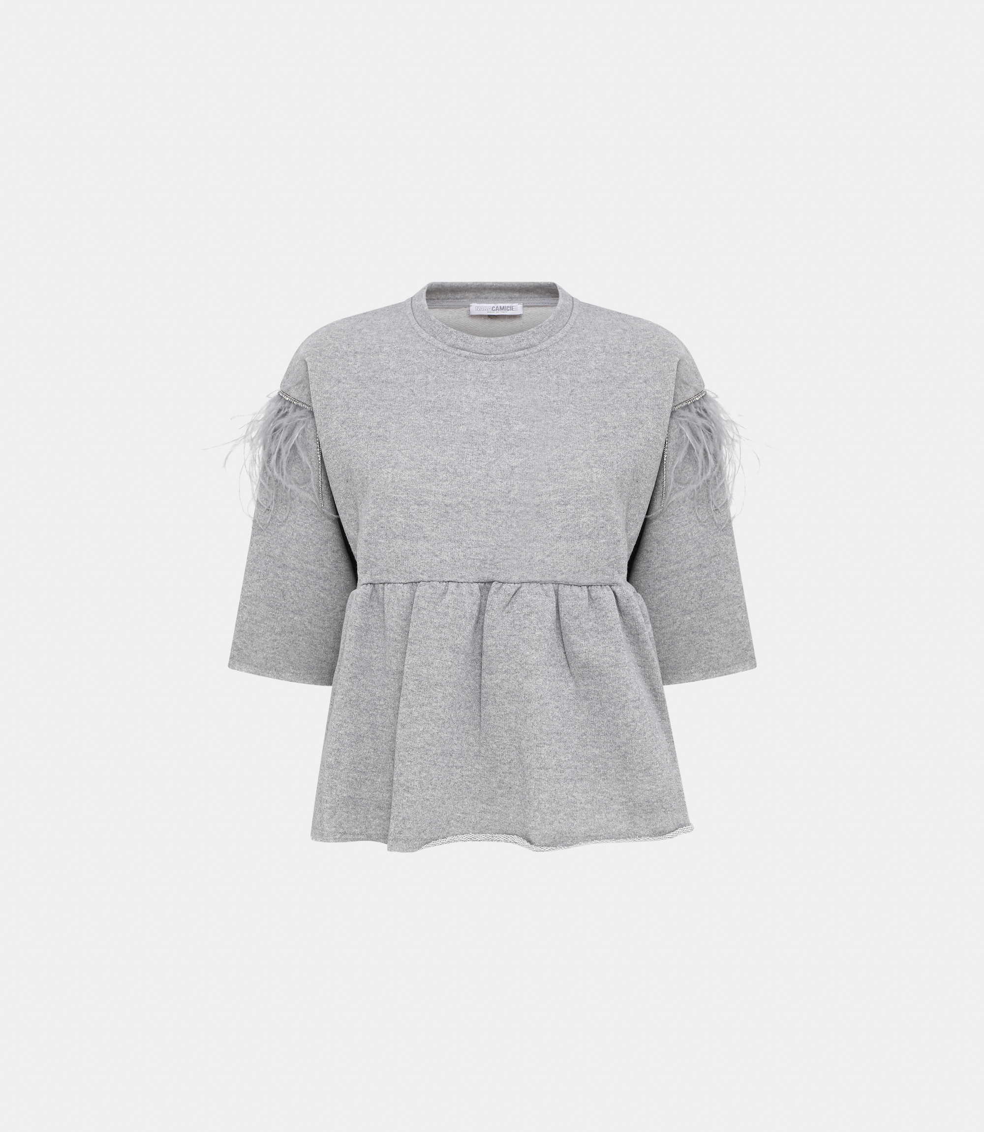 T shirt with ruffle - GREY - NaraMilano