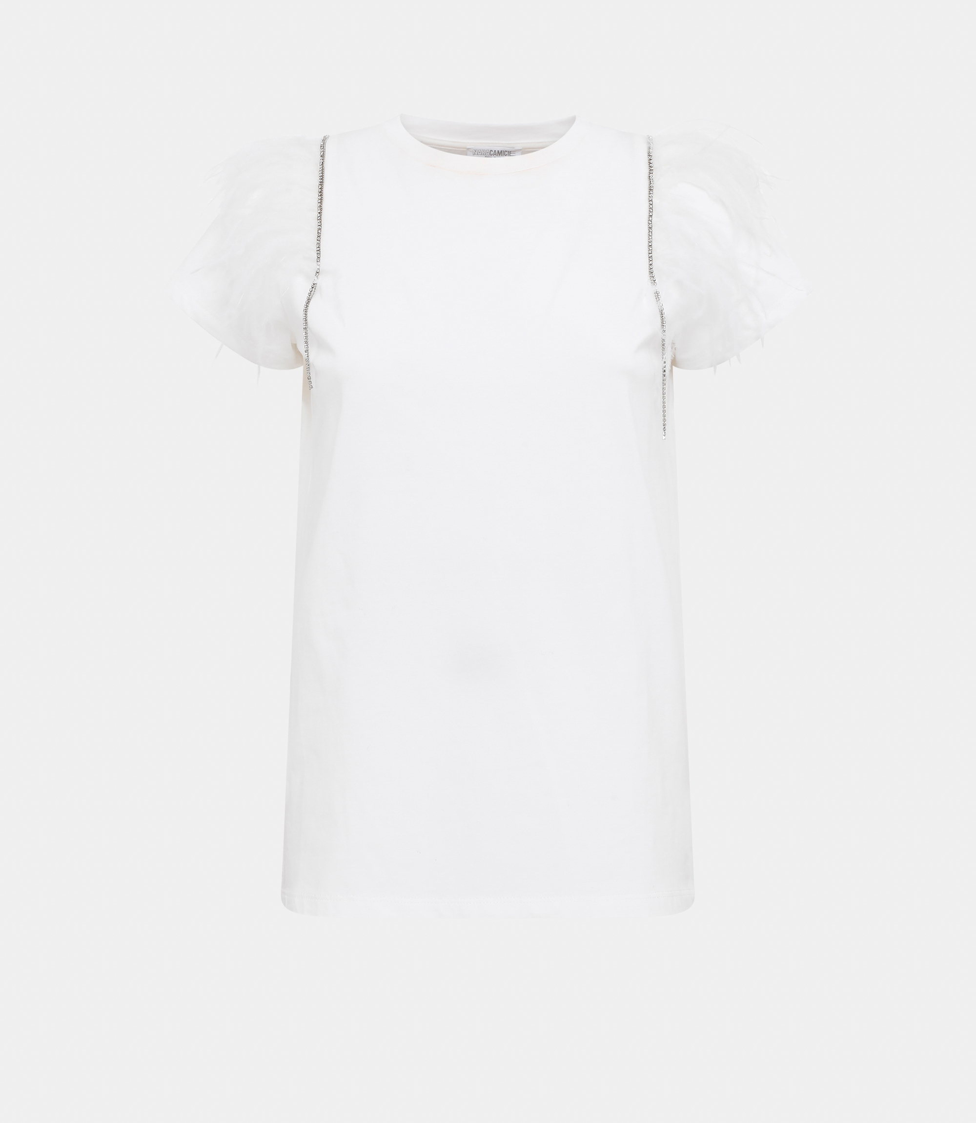 T-shirt con piume sulle maniche - WHITE - NaraMilano