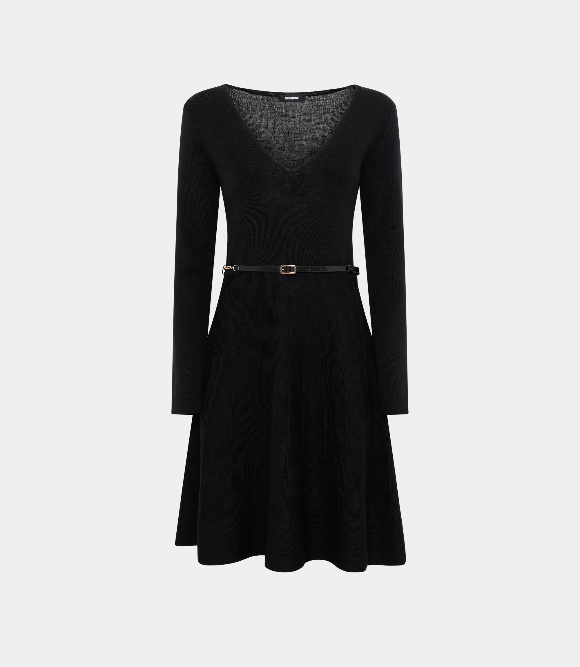Short slim dress with waist belt - BLACK - NaraMilano