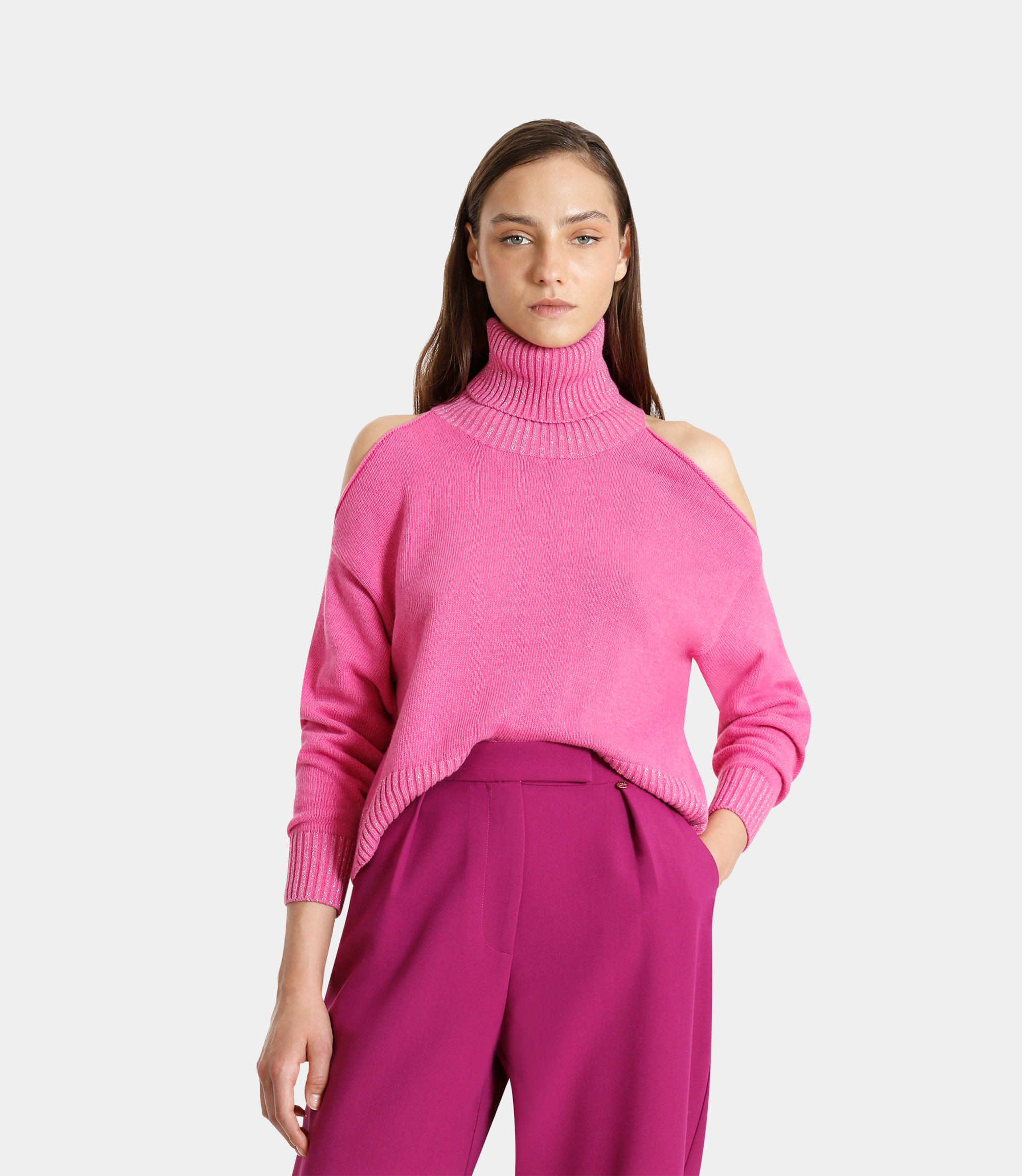 Off-the-shoulder turtleneck sweater - PINK - NaraMilano