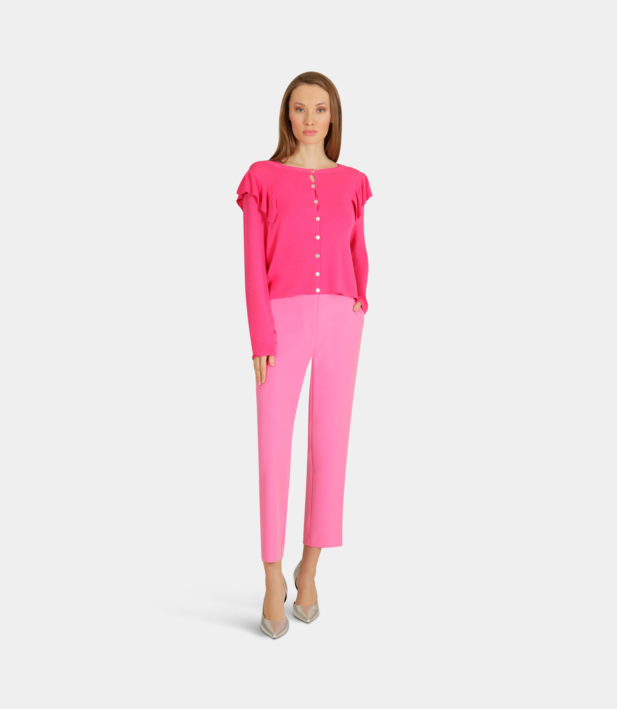 Sweater with ruffles on the shoulders - PINK - NaraMilano