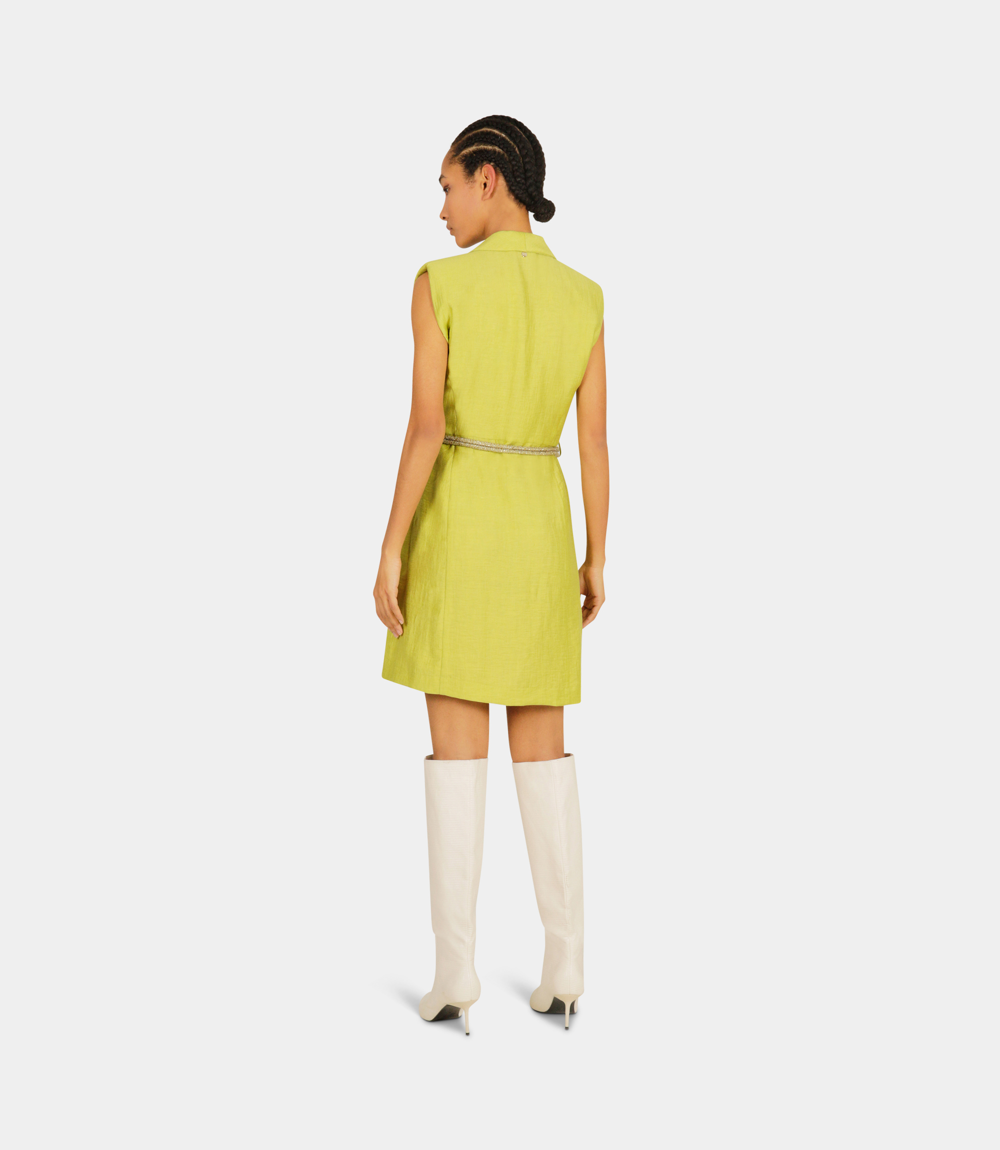 Sleeveless mini dress with belt - YELLOW - NaraMilano