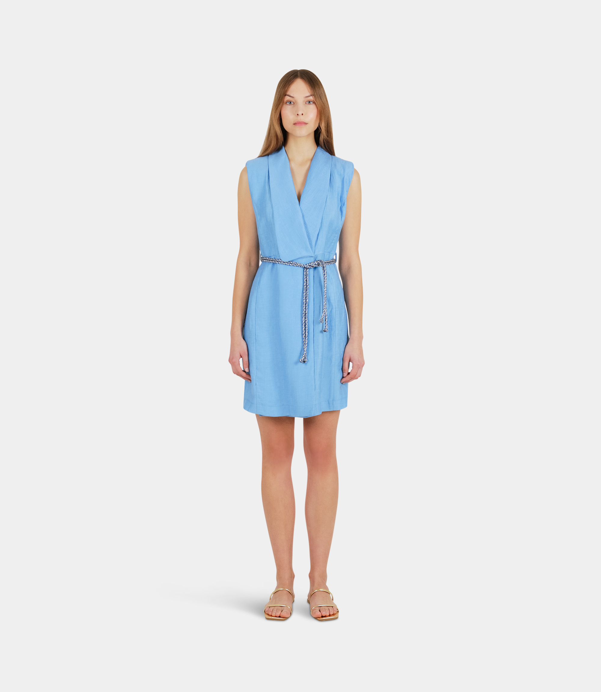 Sleeveless mini dress with belt - BLUE - NaraMilano