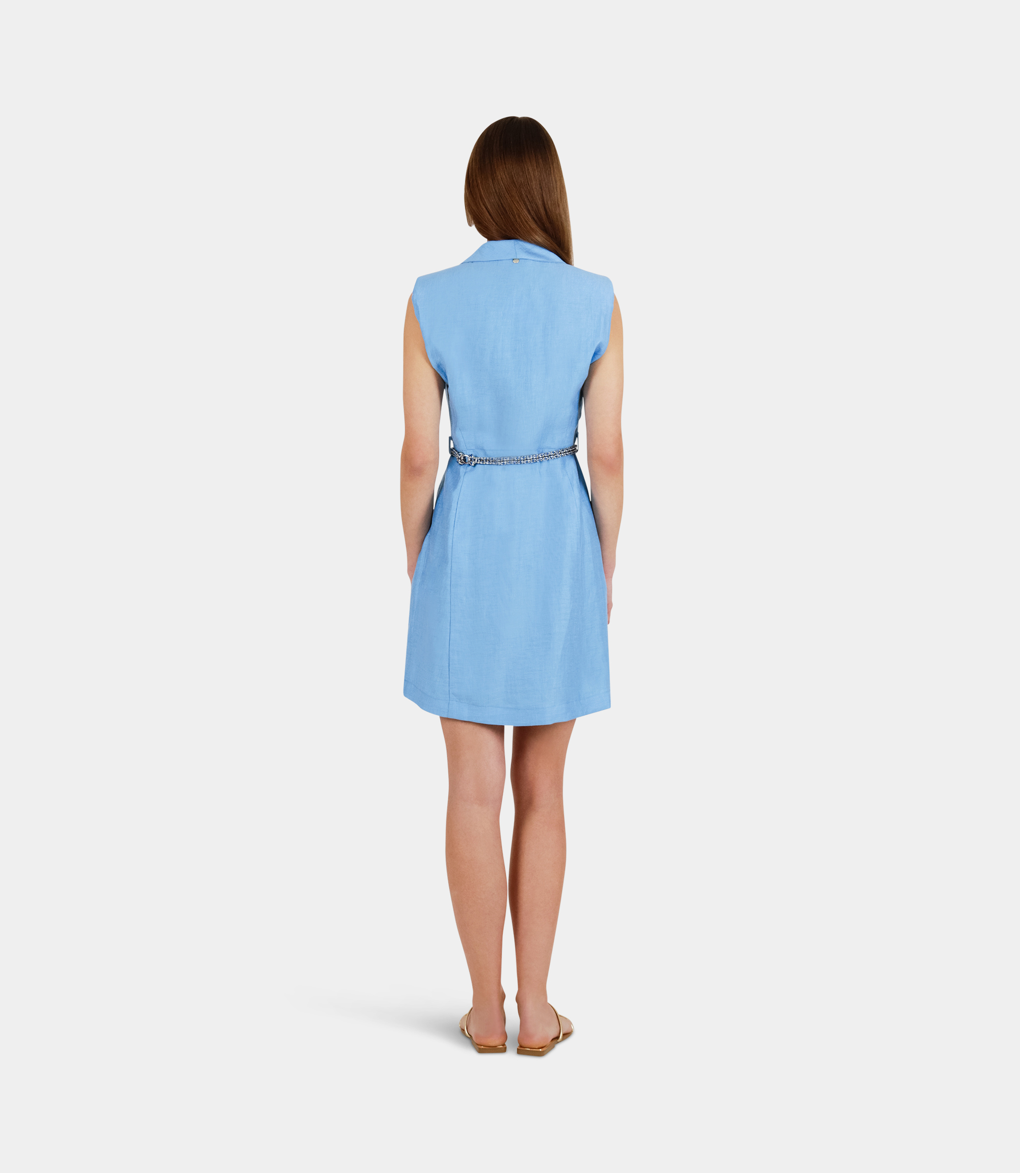 Sleeveless mini dress with belt - BLUE - NaraMilano