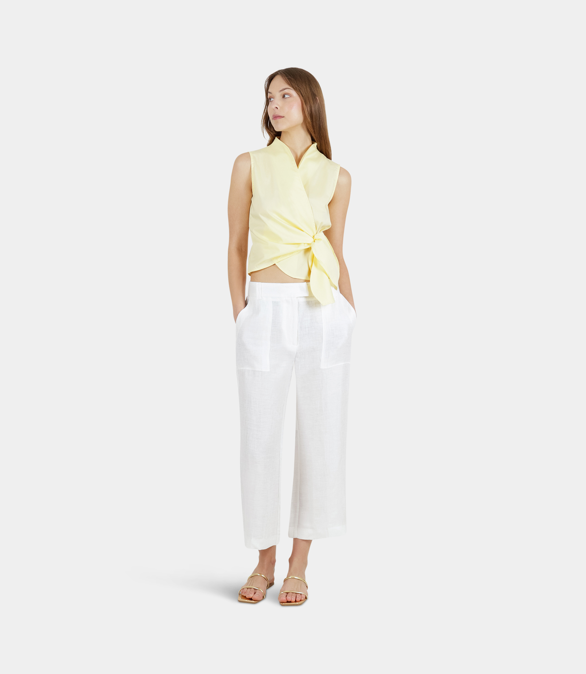 Pantalone bootcut in lino - WHITE - NaraMilano