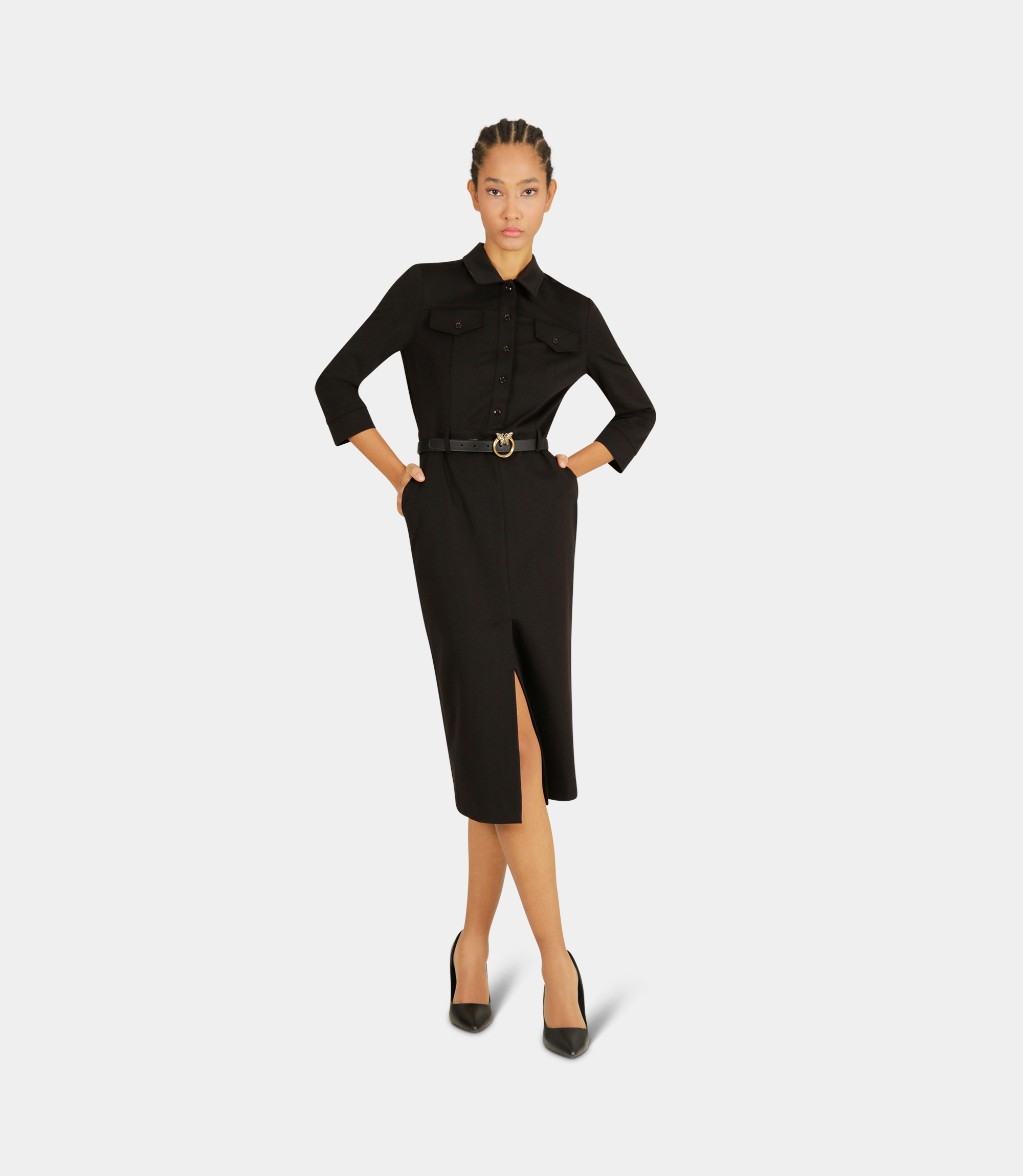 Elegant dress with slit - BLACK - NaraMilano