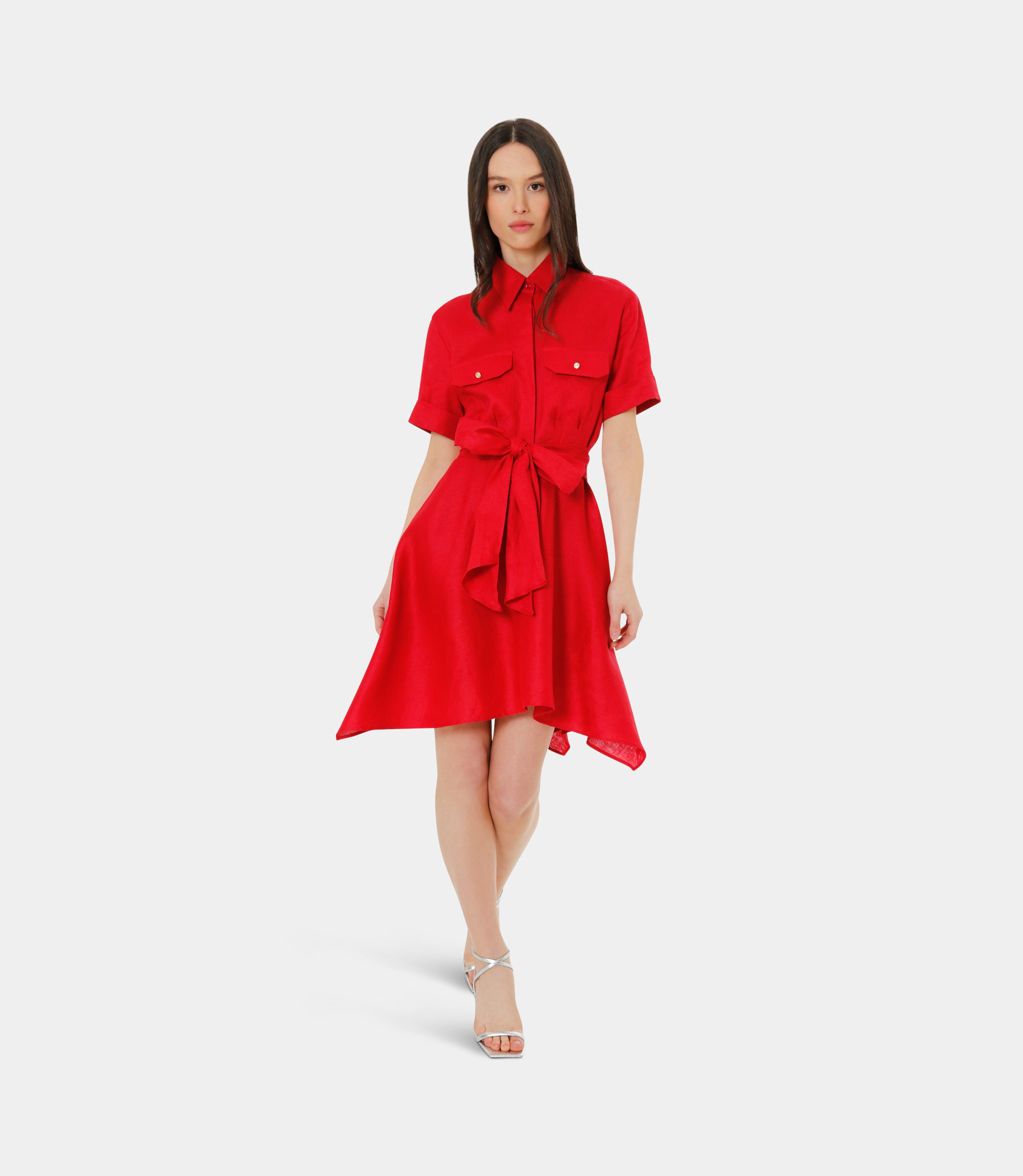 Mini dress with waist sash - RED - NaraMilano