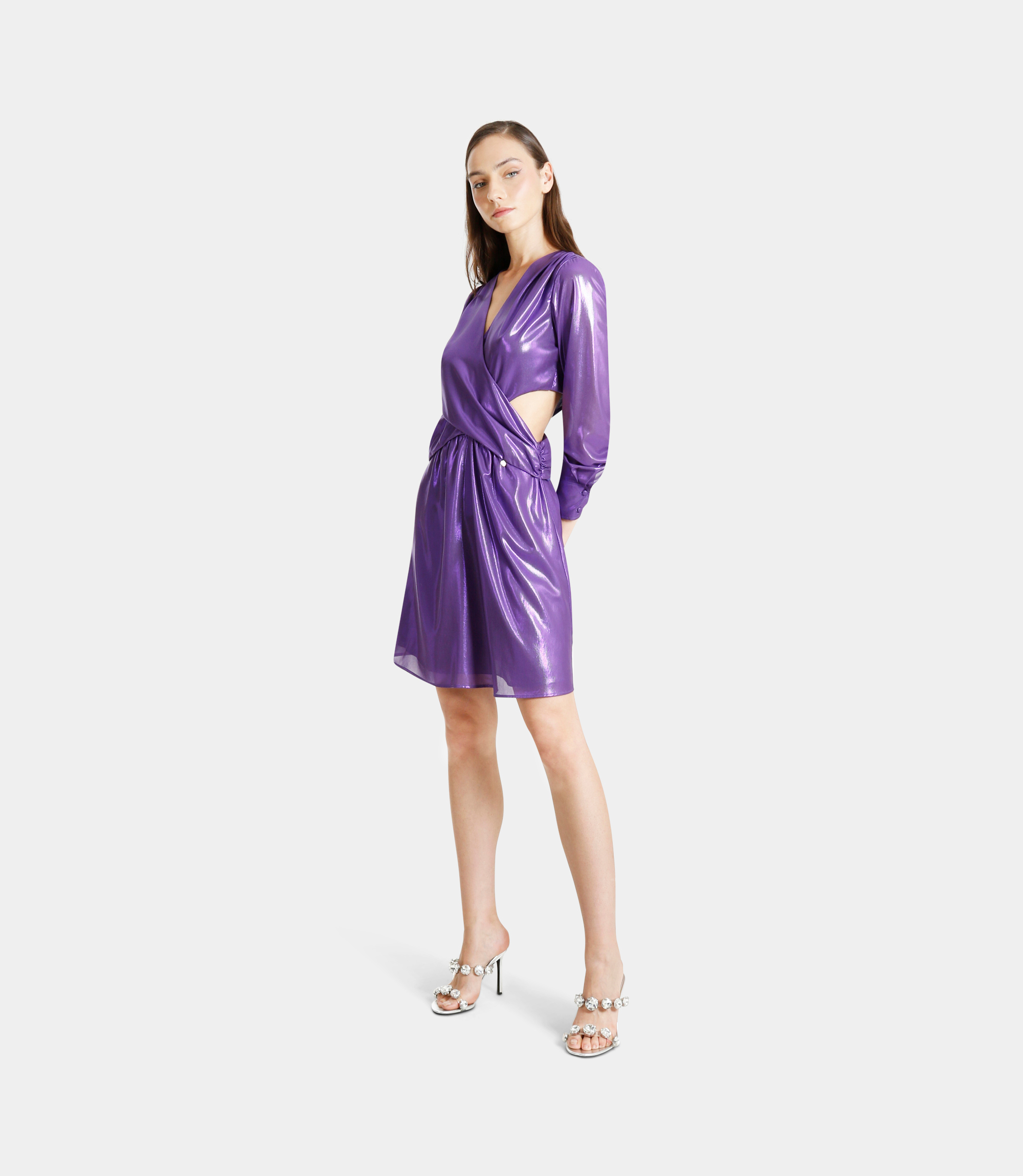 Dress in laminated georgette - Violet - NaraMilano