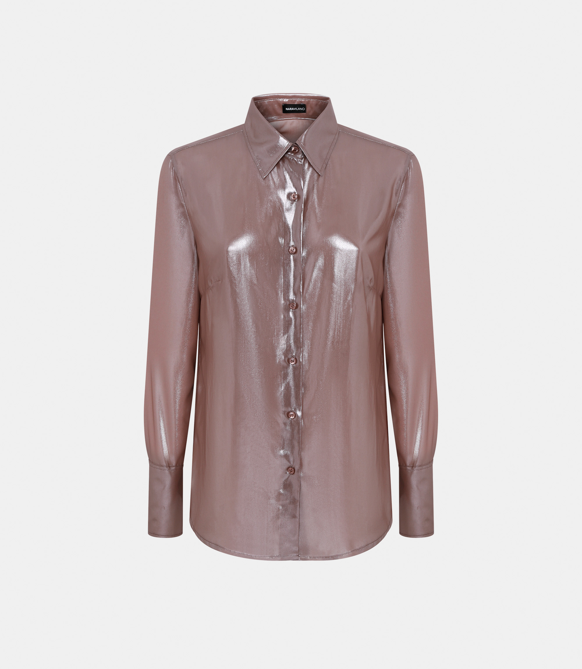 Laminated georgette shirt with high cuffs - BROWN - NaraMilano