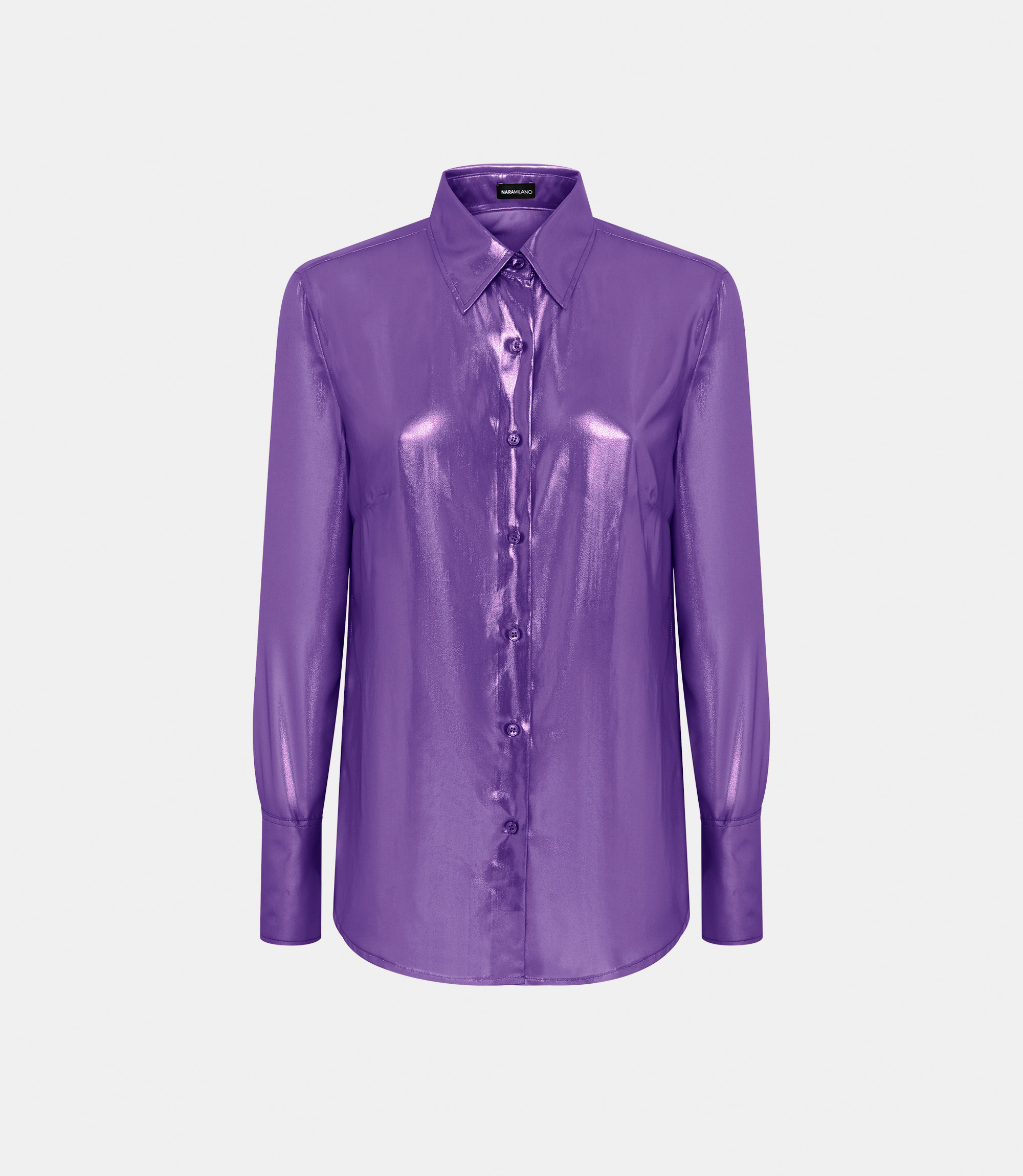 Shirt in laminated georgette with high cuffs - Violet - NaraMilano