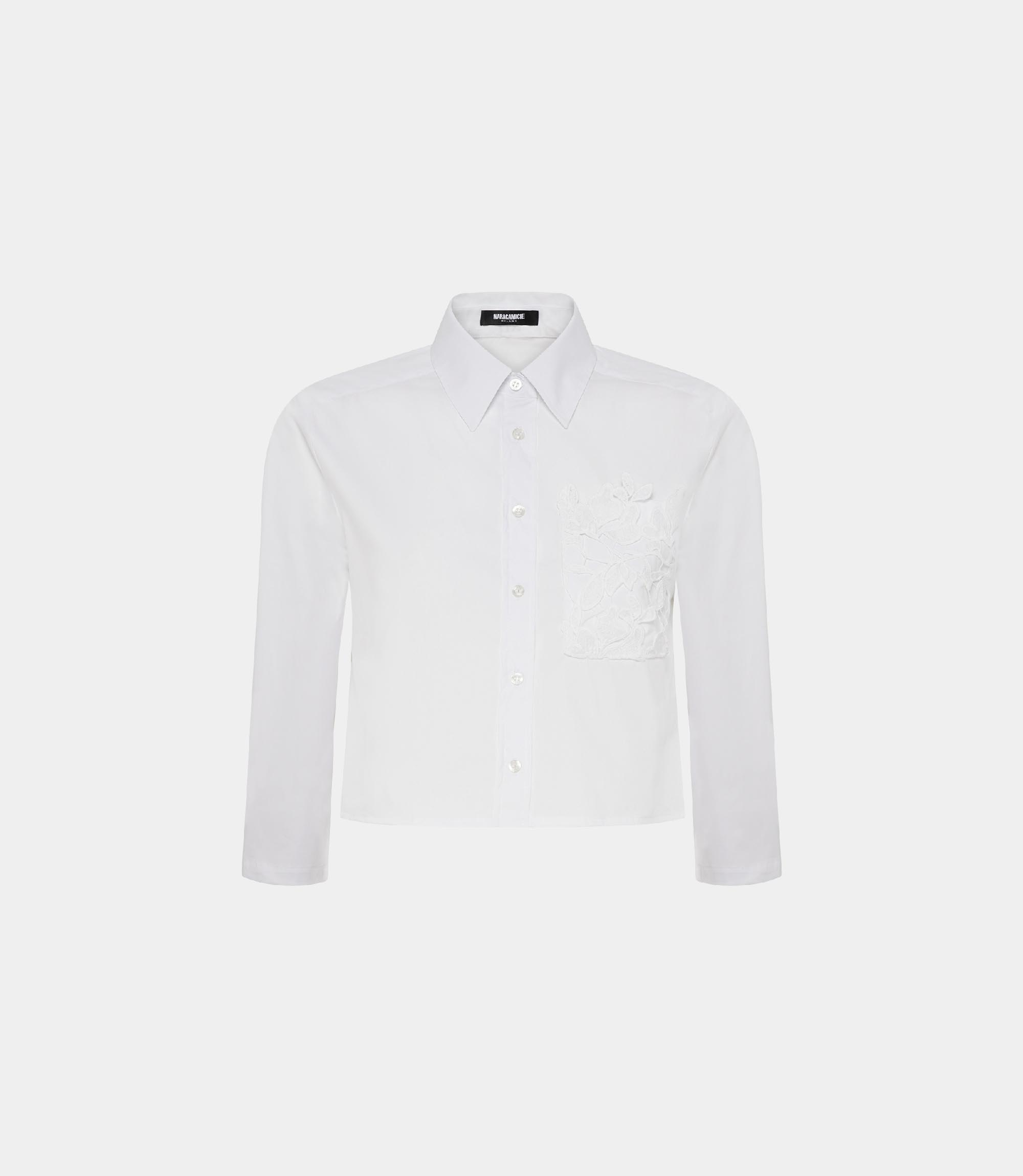 Cropped shirt lace inserts - WHITE - NaraMilano