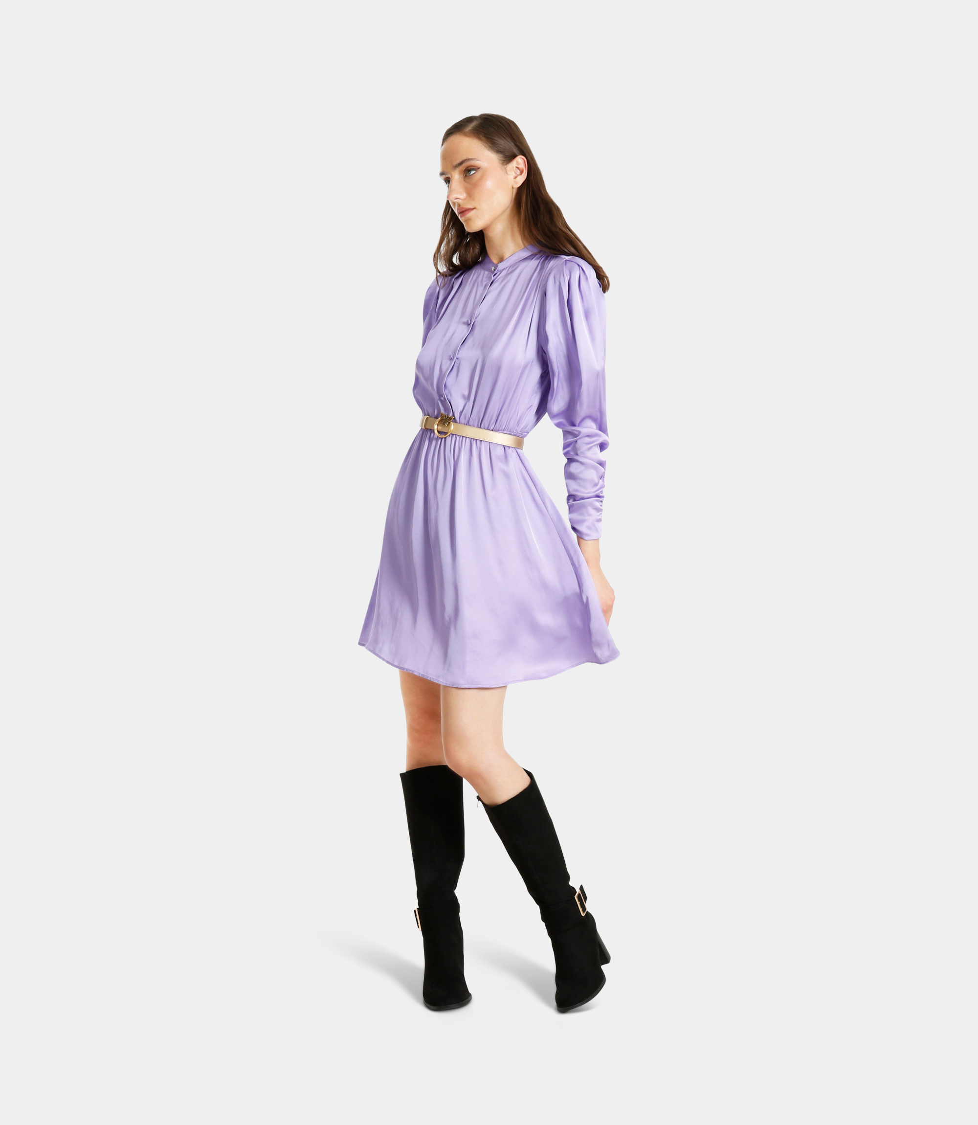 Viscose dress with puff sleeves - Violet - NaraMilano