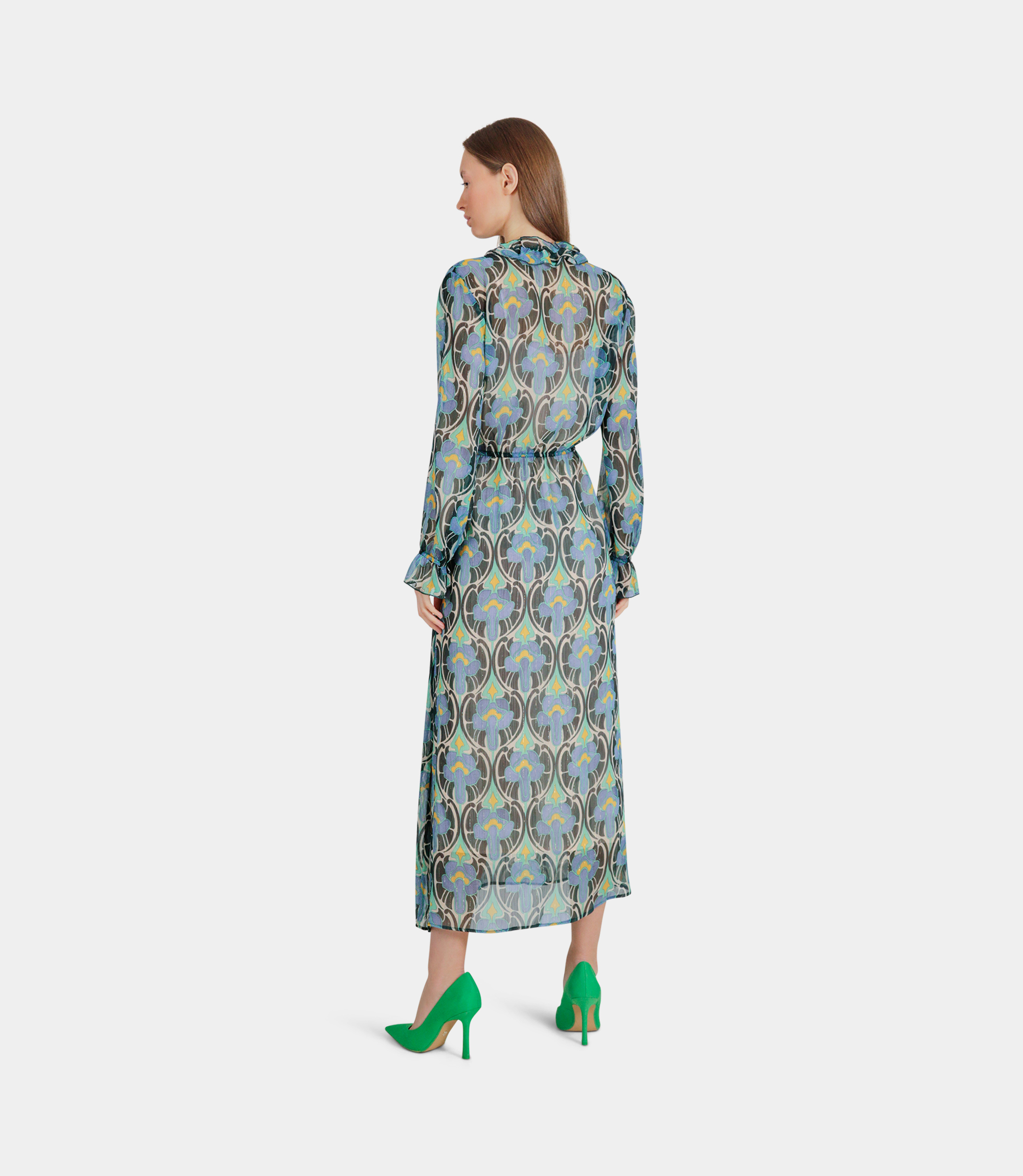 Printed long dress with balloon sleeves - Printed - NaraMilano
