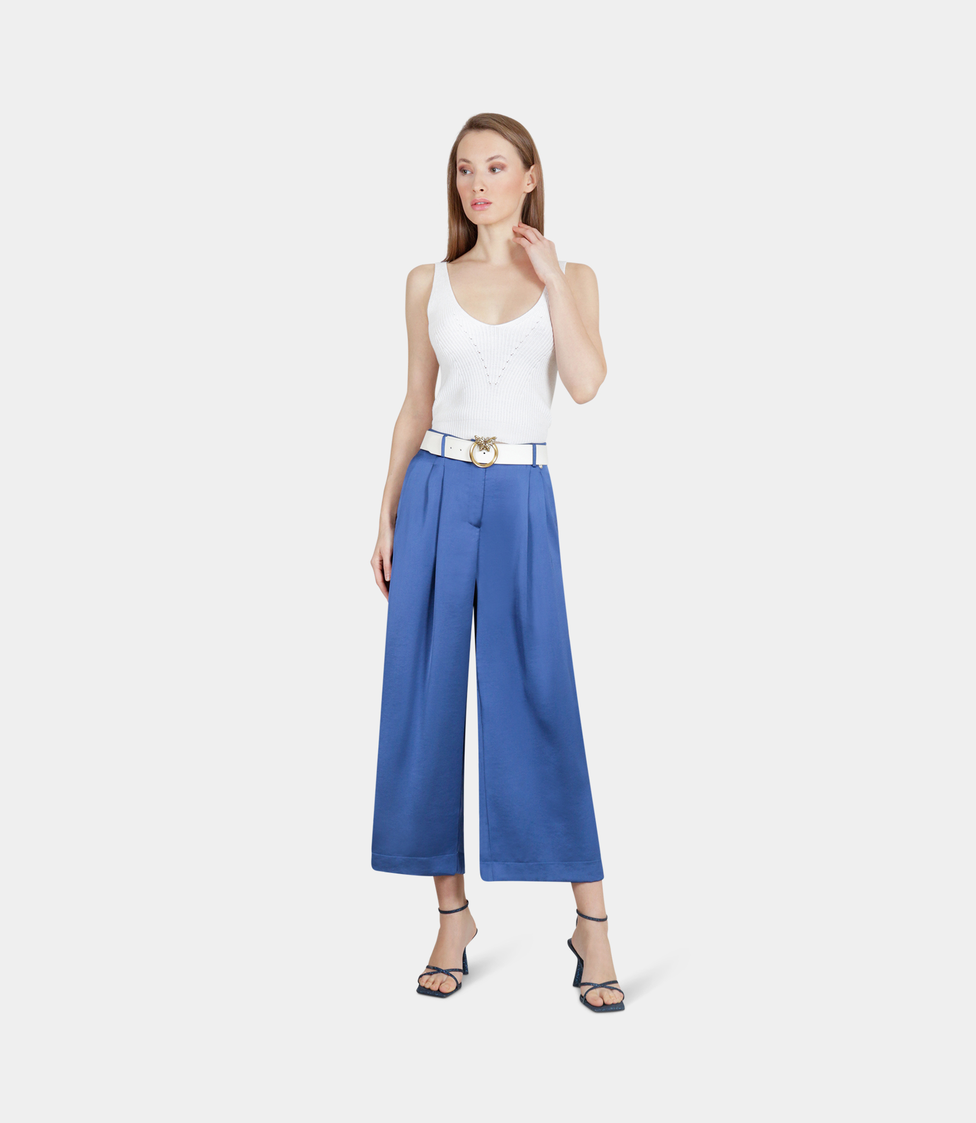 Pantalone cropped con pinces - BLUE - NaraMilano