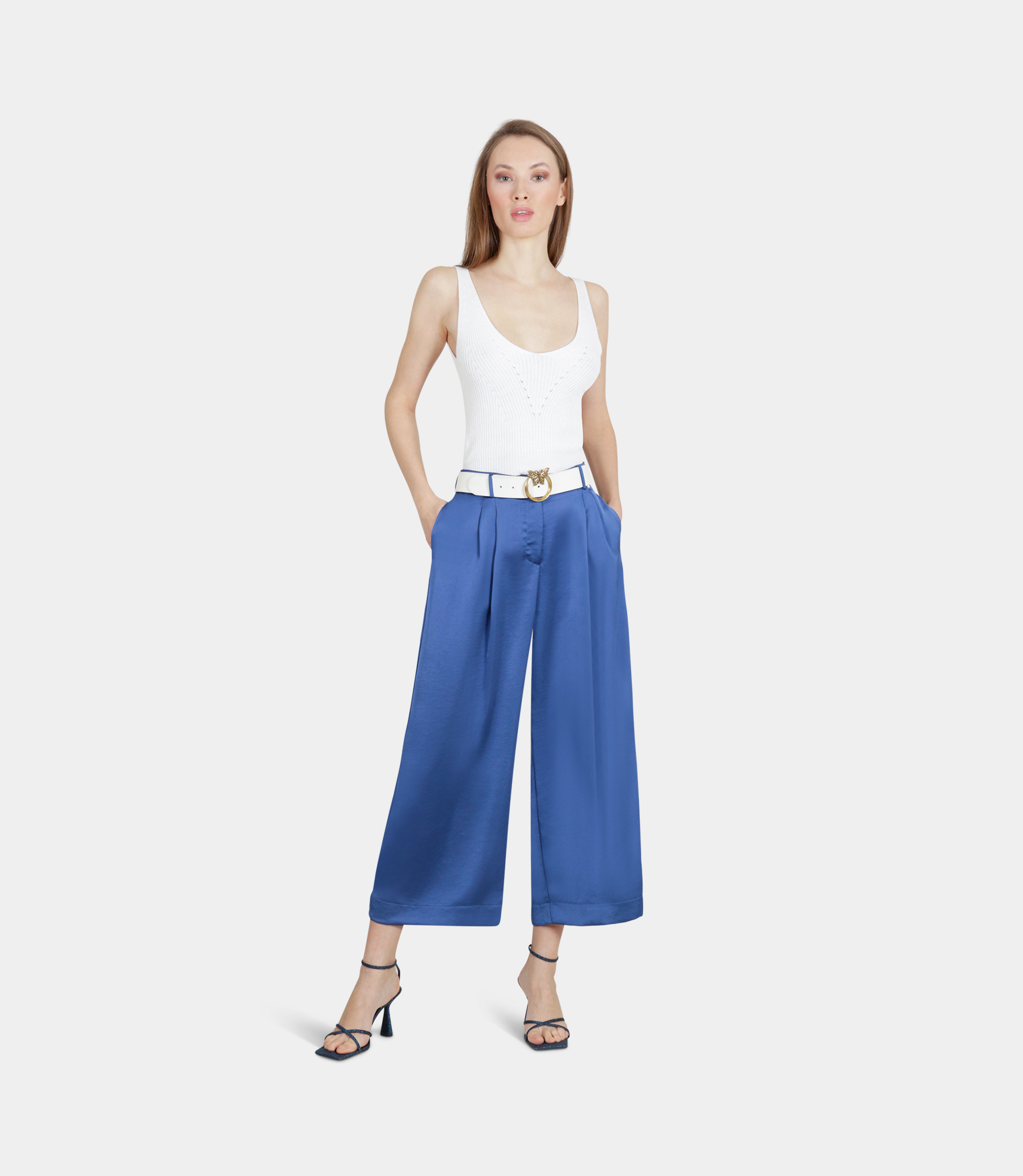 Pantalone cropped con pinces - BLUE - NaraMilano