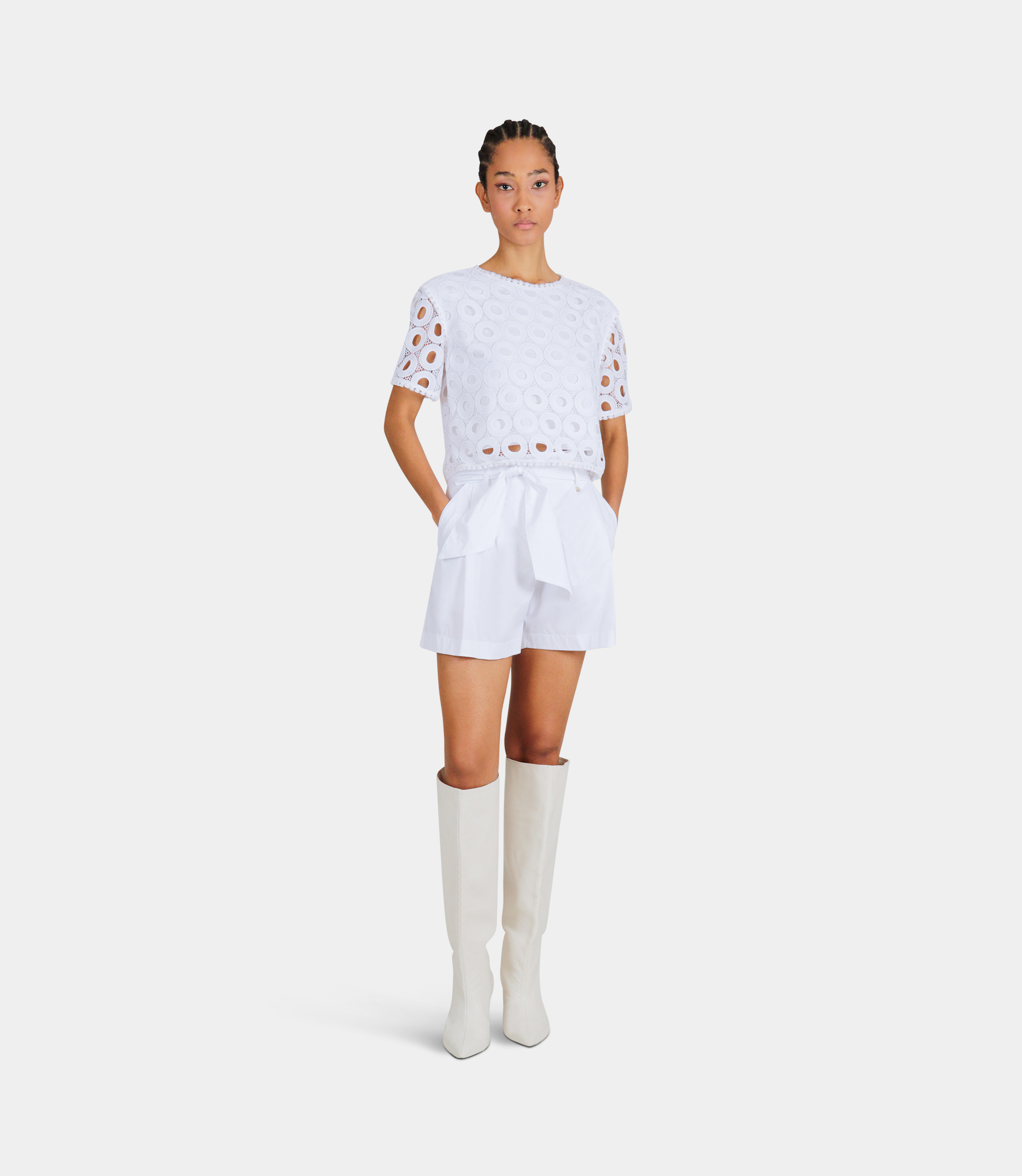 High-waisted shorts - WHITE - NaraMilano