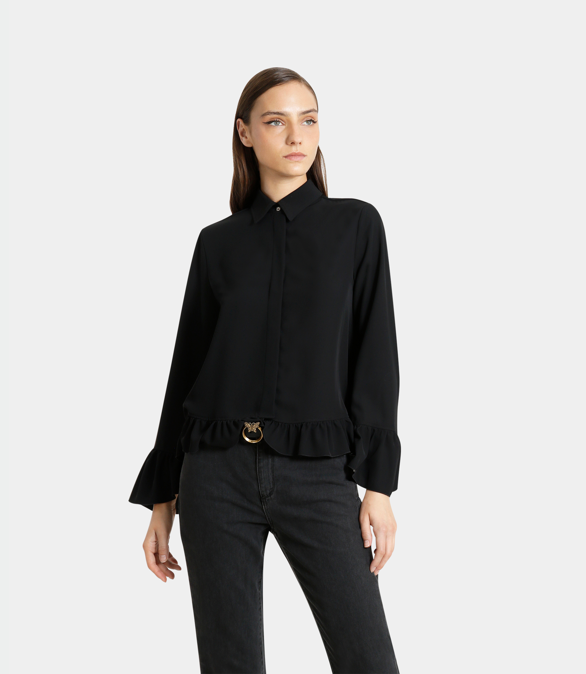 Ruffle shirt - BLACK - NaraMilano