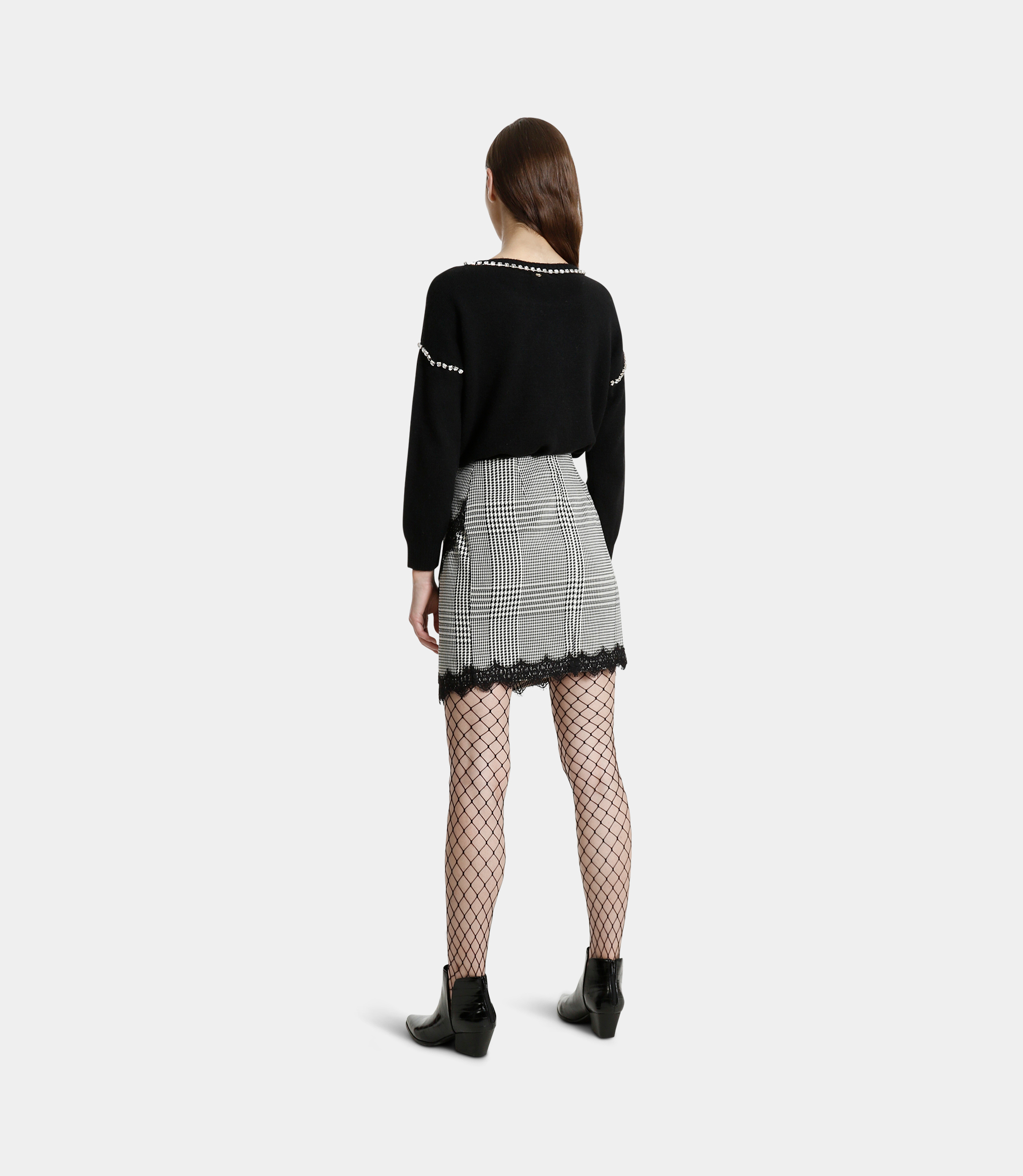 Pied de poule skirt with lace - Printed - NaraMilano
