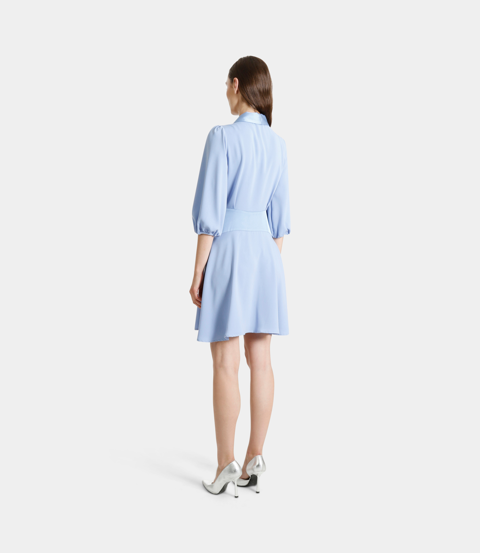 Dress with side buttoning and knee-length sash - AZURE - NaraMilano