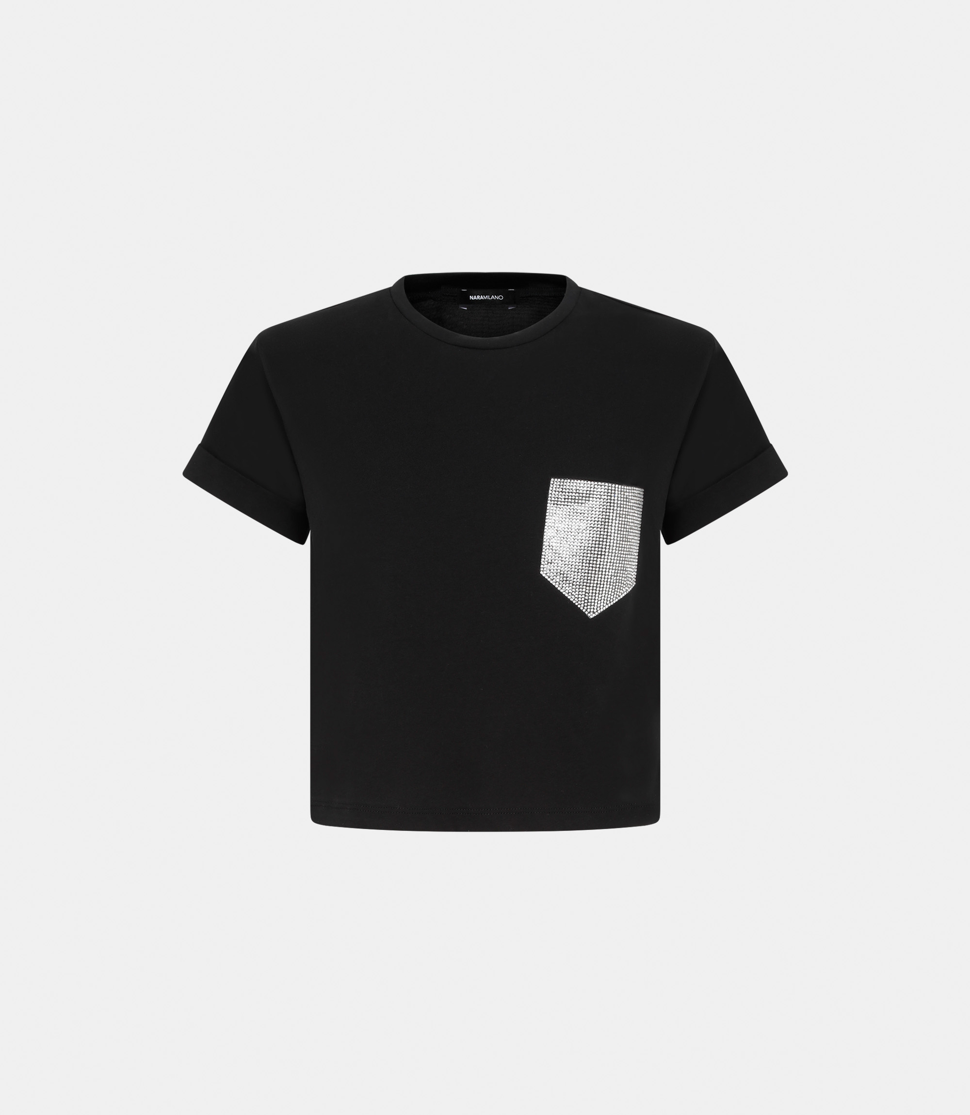Cotton T-shirt with pocket - BLACK - NaraMilano