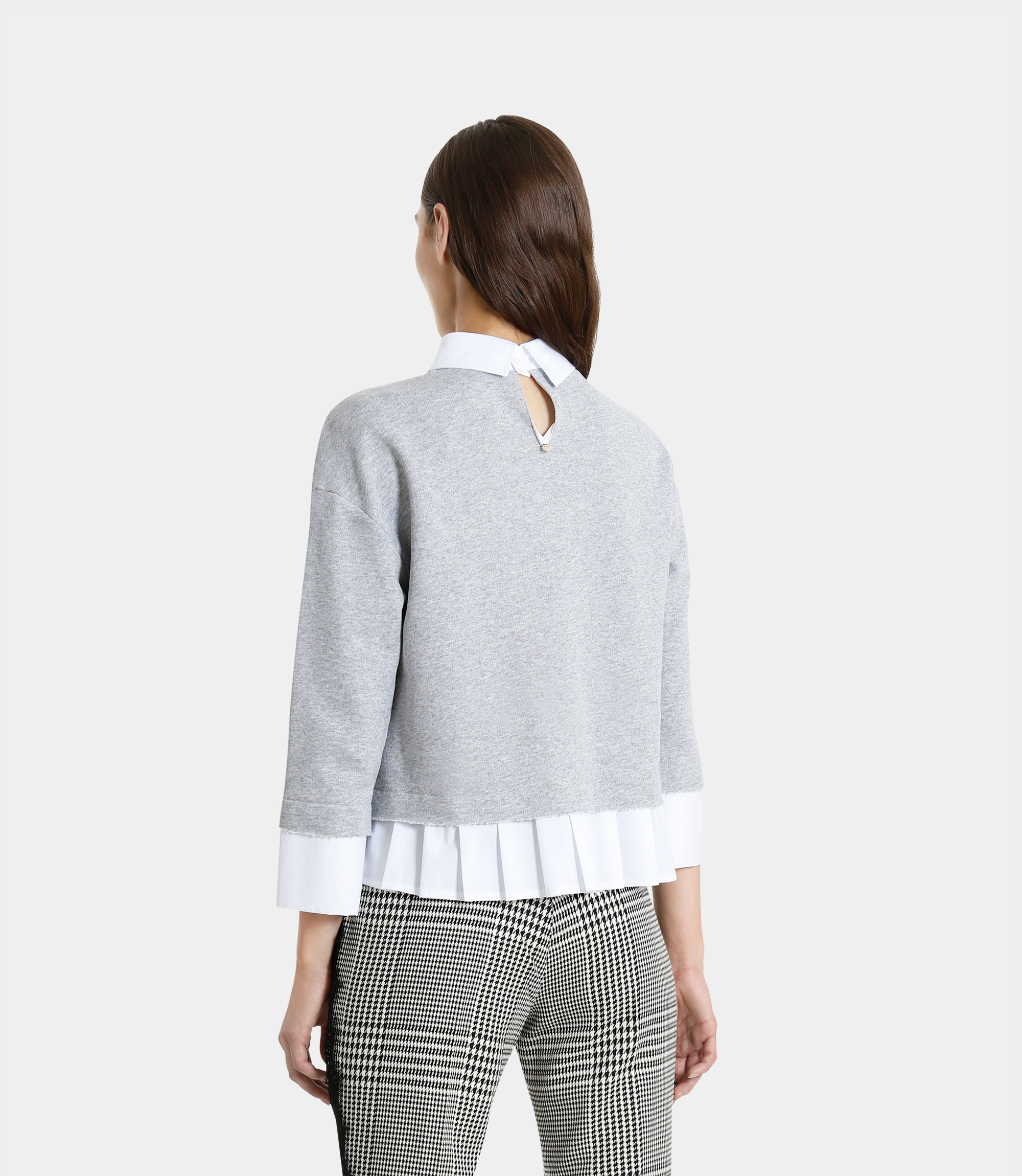 Bi-material sweatshirt with details - GREY - NaraMilano