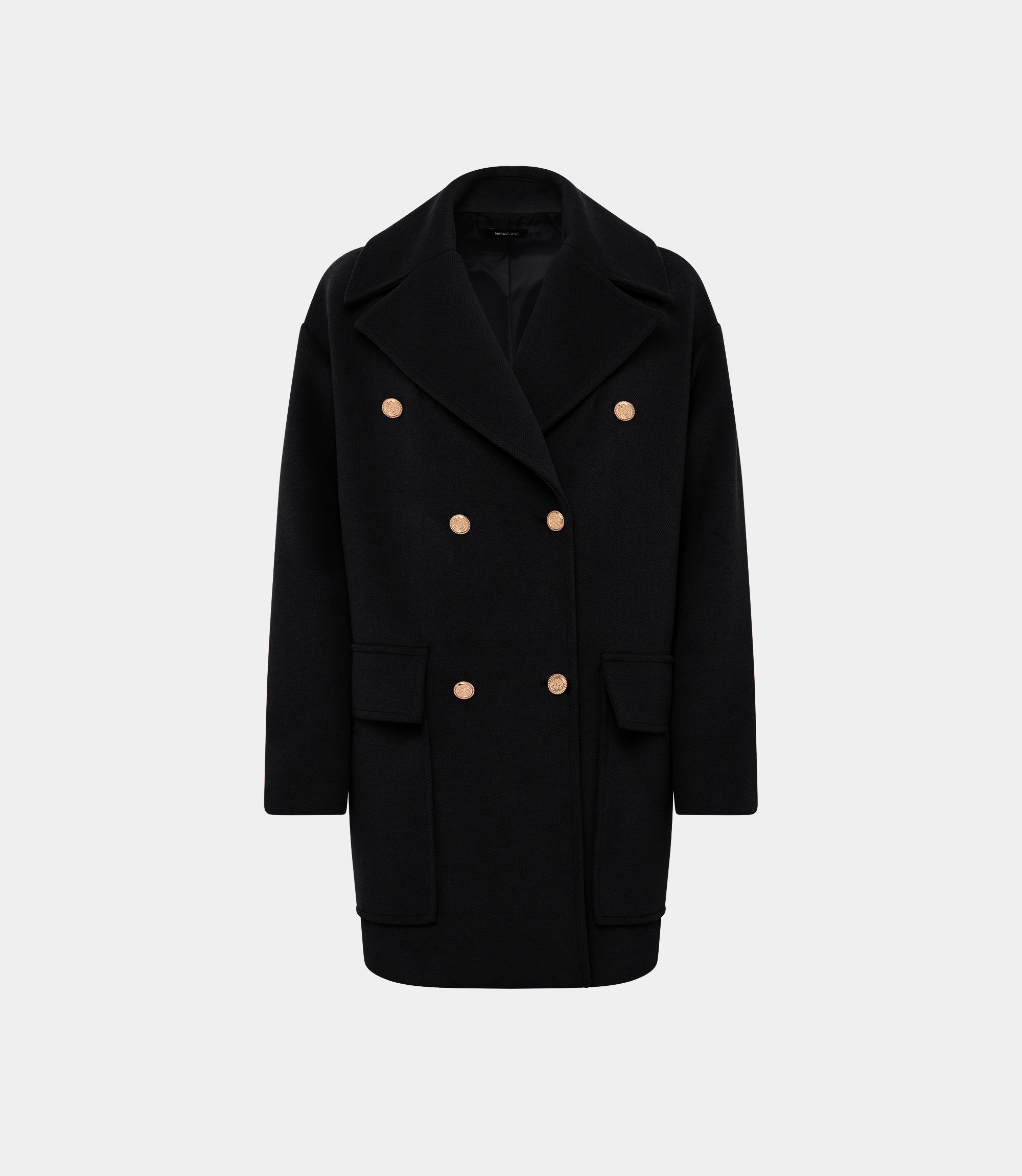 Three-quarter length double-breasted coat - BLACK - NaraMilano