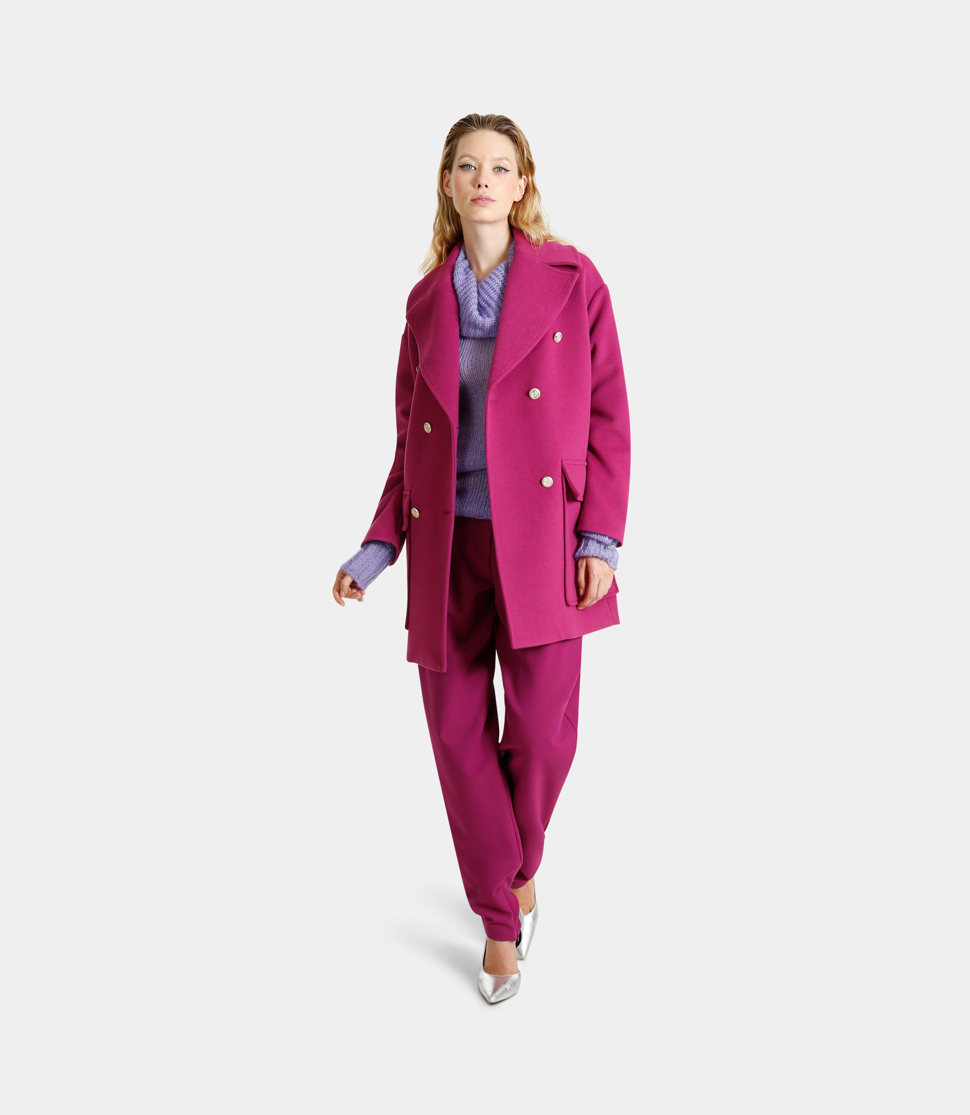 Three-quarter length double-breasted coat - PINK - NaraMilano