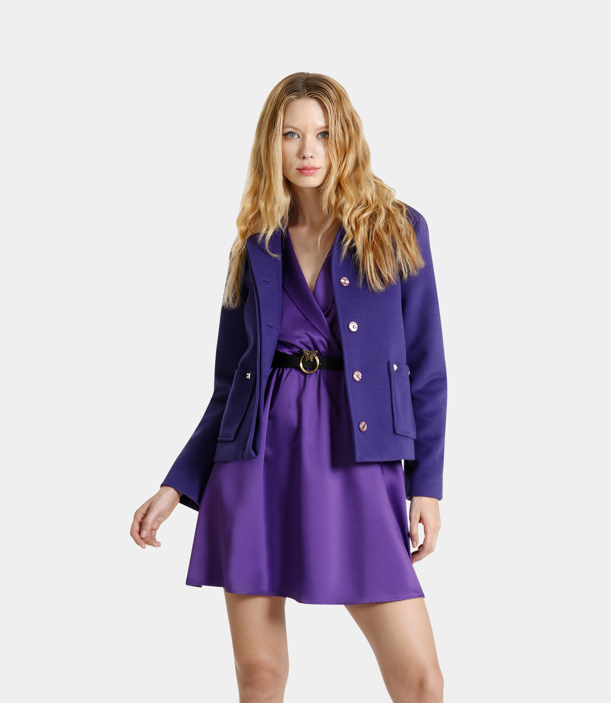 Squared-off coat at bust height - Violet - NaraMilano