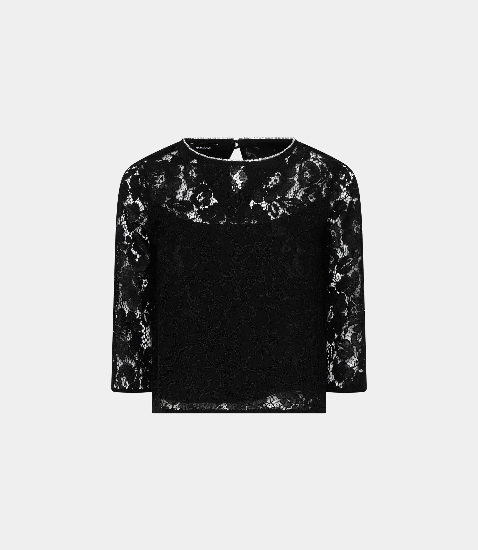 Lace blouse with rhinestones - BLACK - NaraMilano