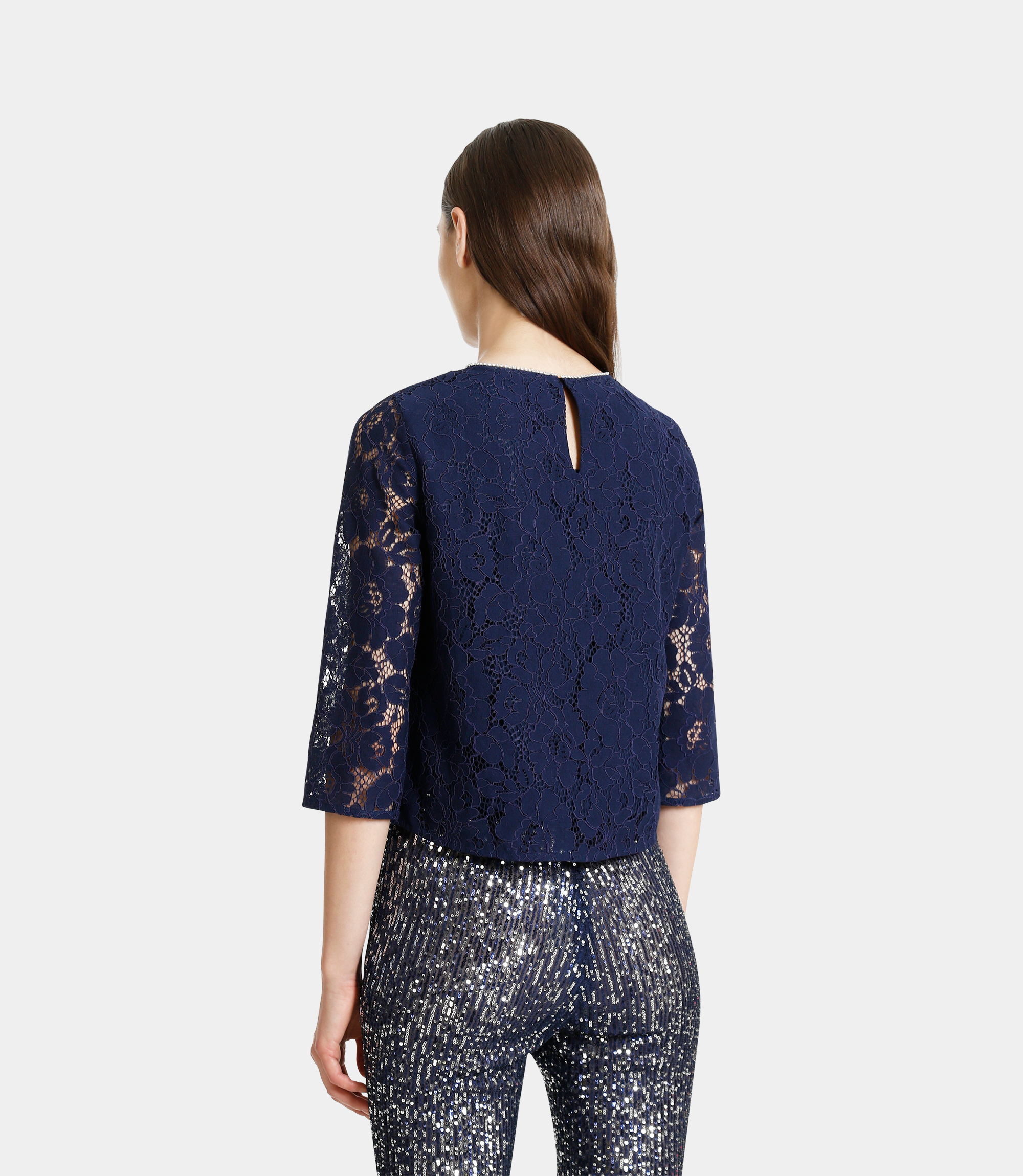 Lace blouse with rhinestones - BLUE - NaraMilano
