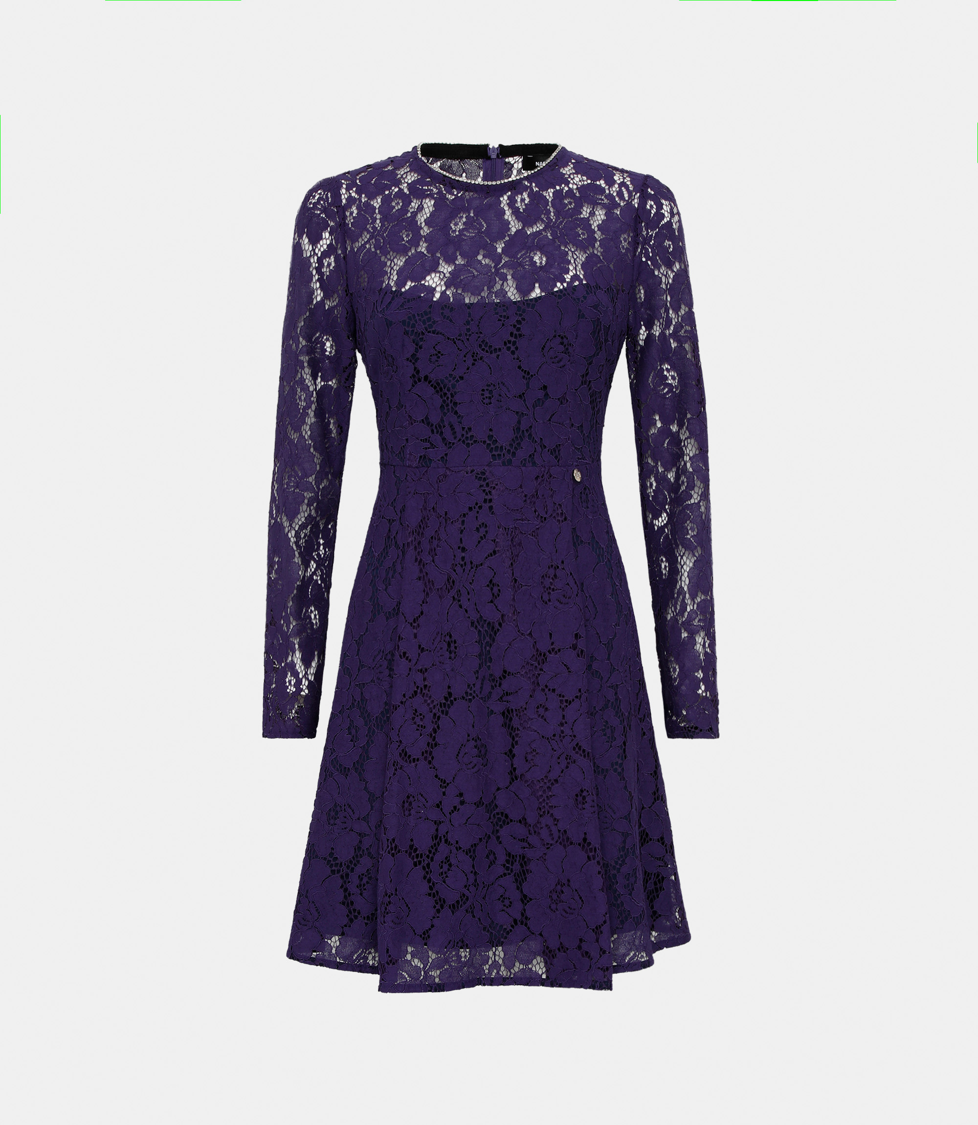 Flared lace dress with highlights - Violet - NaraMilano