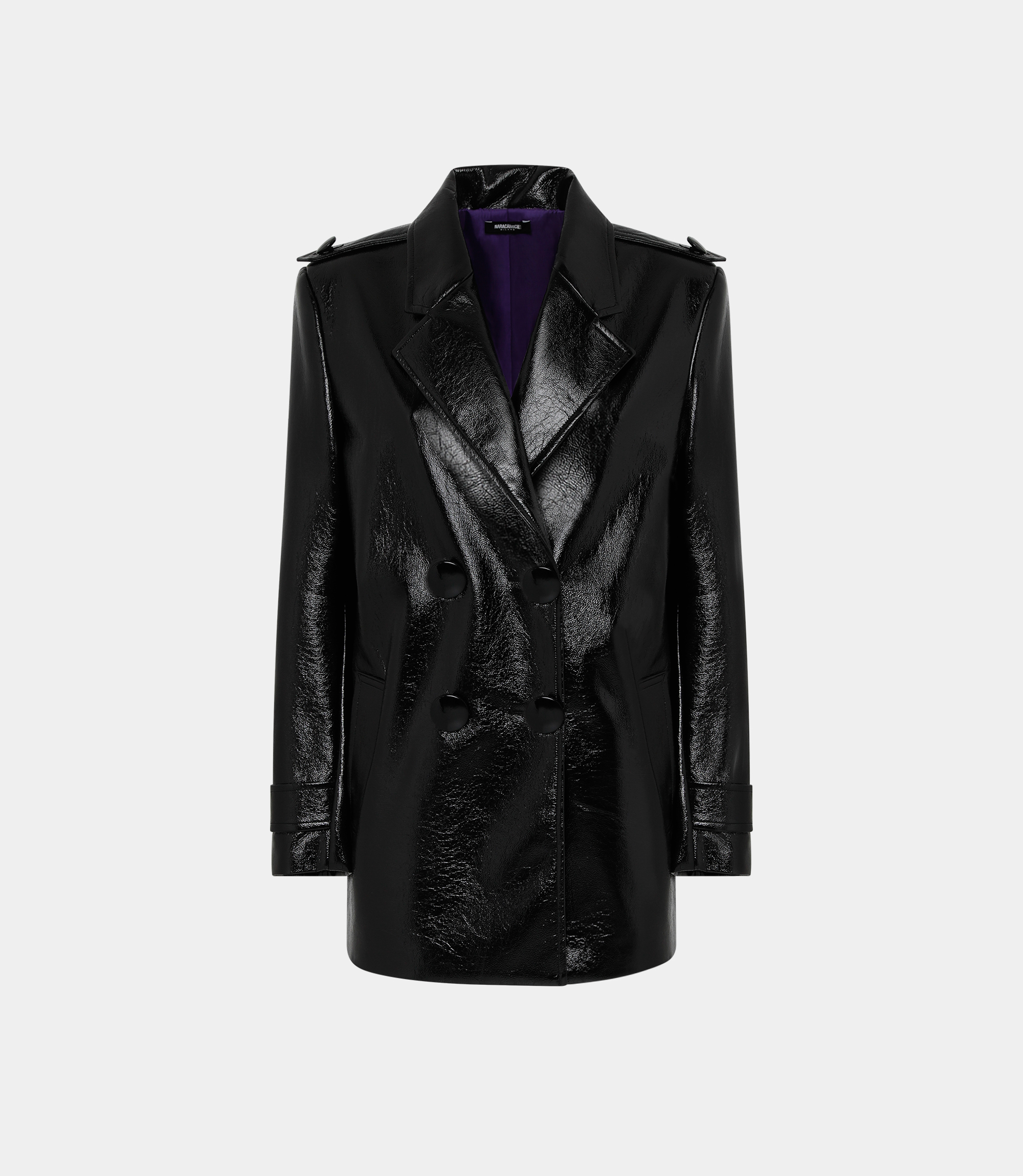 Double-breasted leather coat - BLACK - NaraMilano