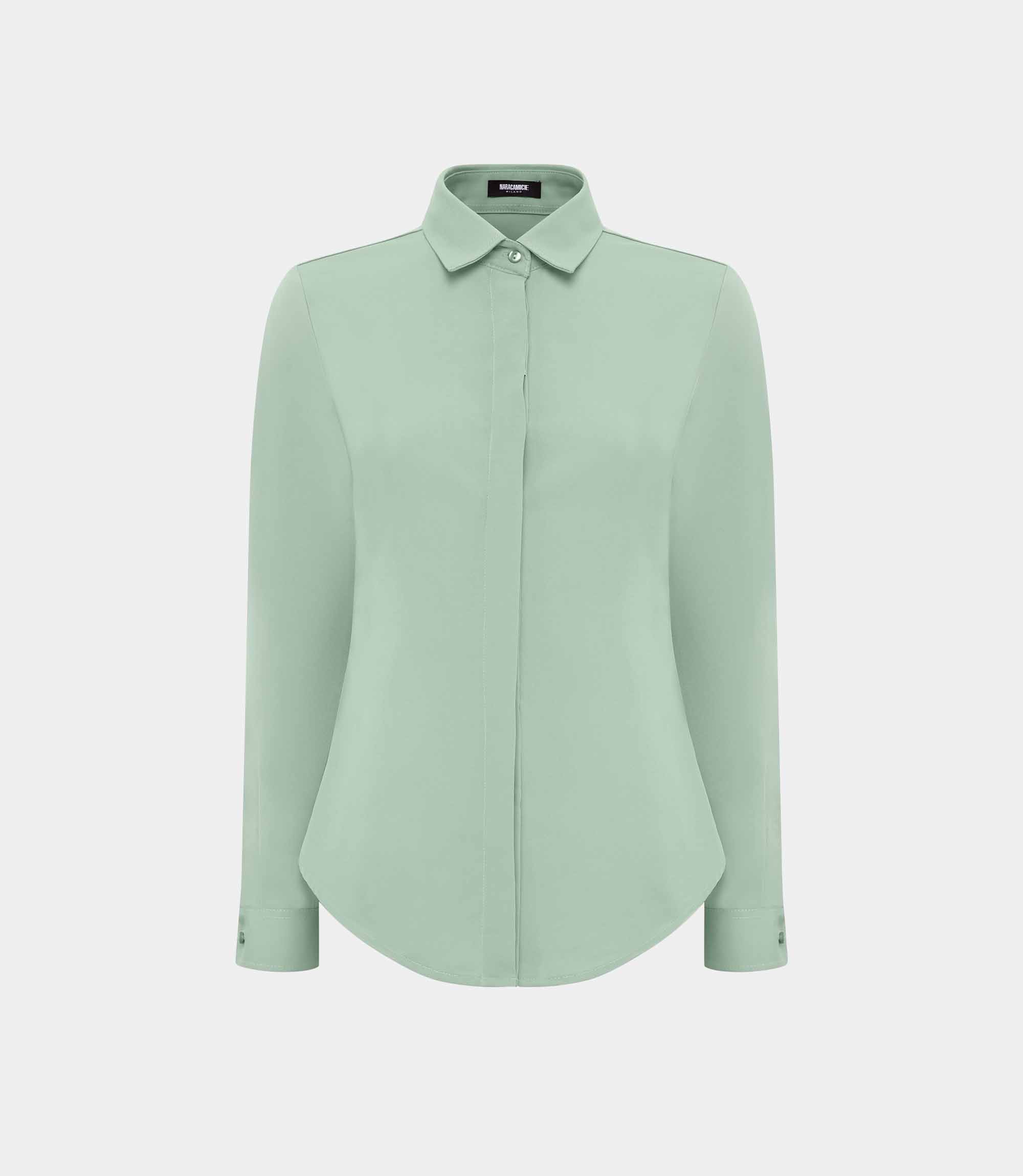 Women's shirt with concealed button placket - GREEN - NaraMilano