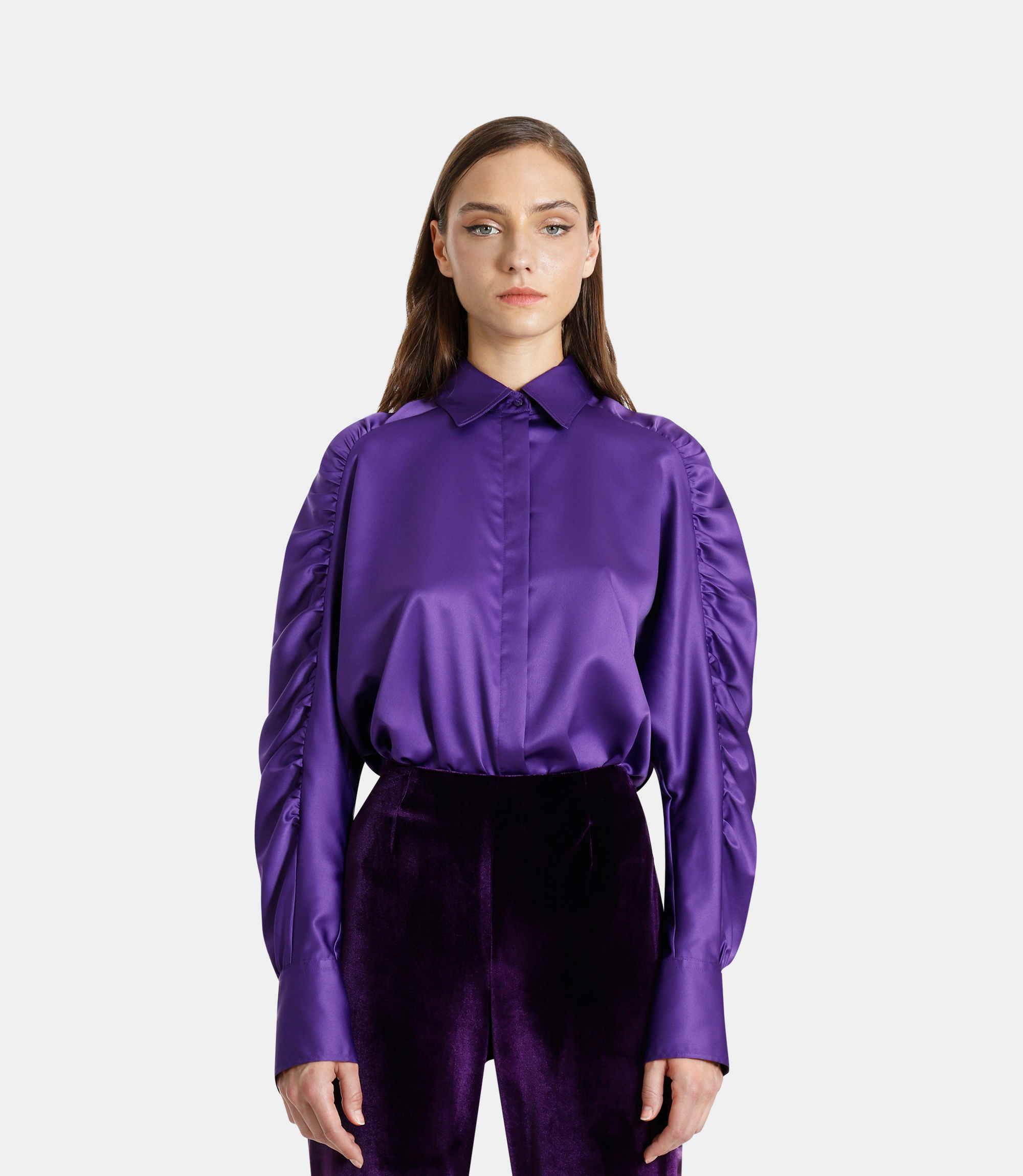 Oversize shirt with ruffled sleeve - Violet - NaraMilano