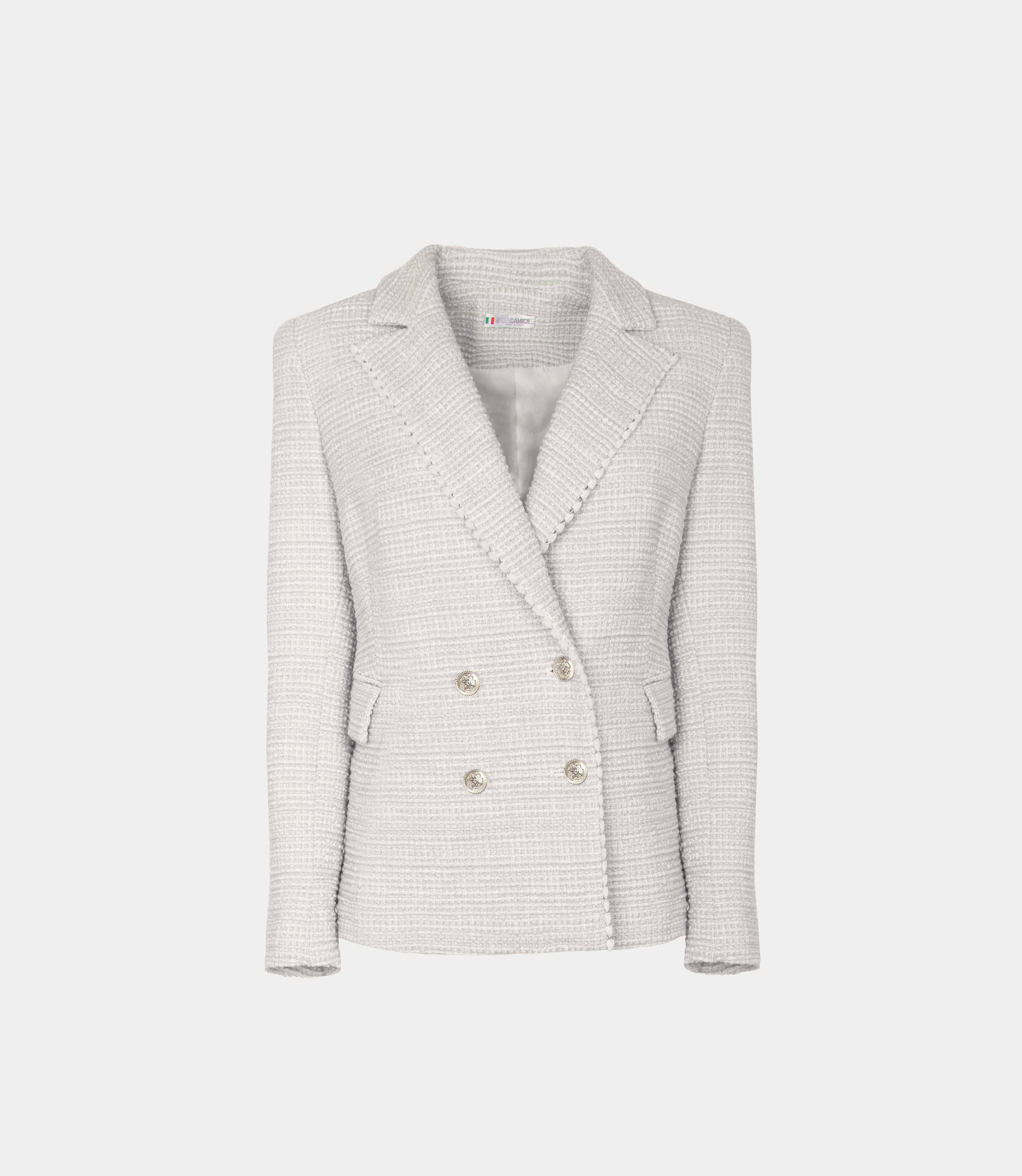 Double-breasted tweed jacket - WHITE - NaraMilano