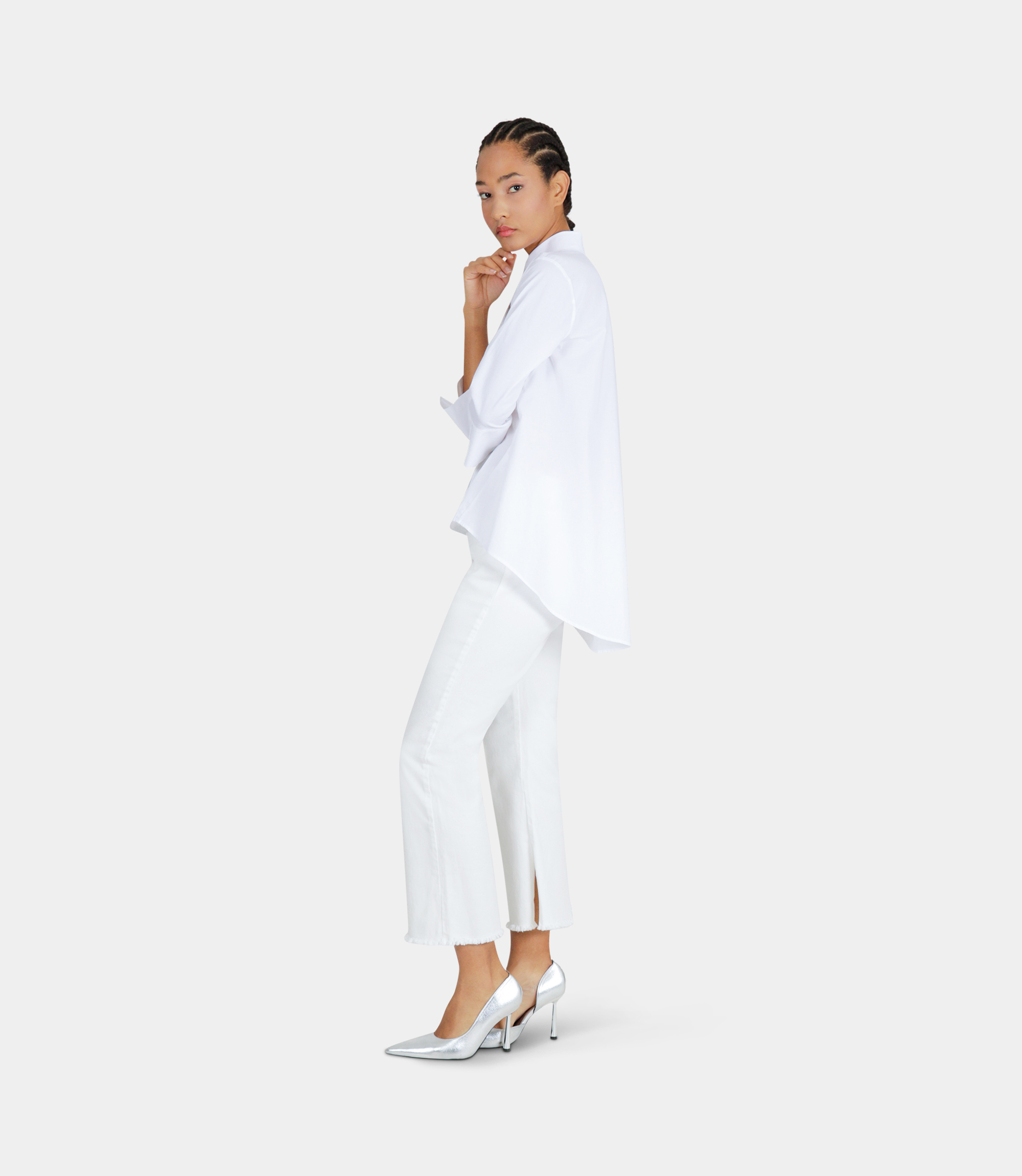 Printed blouse with balloon sleeves - WHITE - NaraMilano
