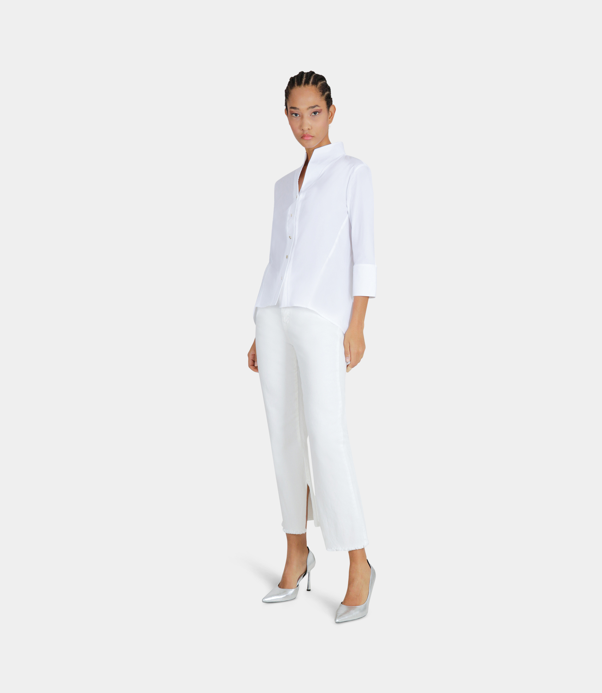 Printed blouse with balloon sleeves - WHITE - NaraMilano