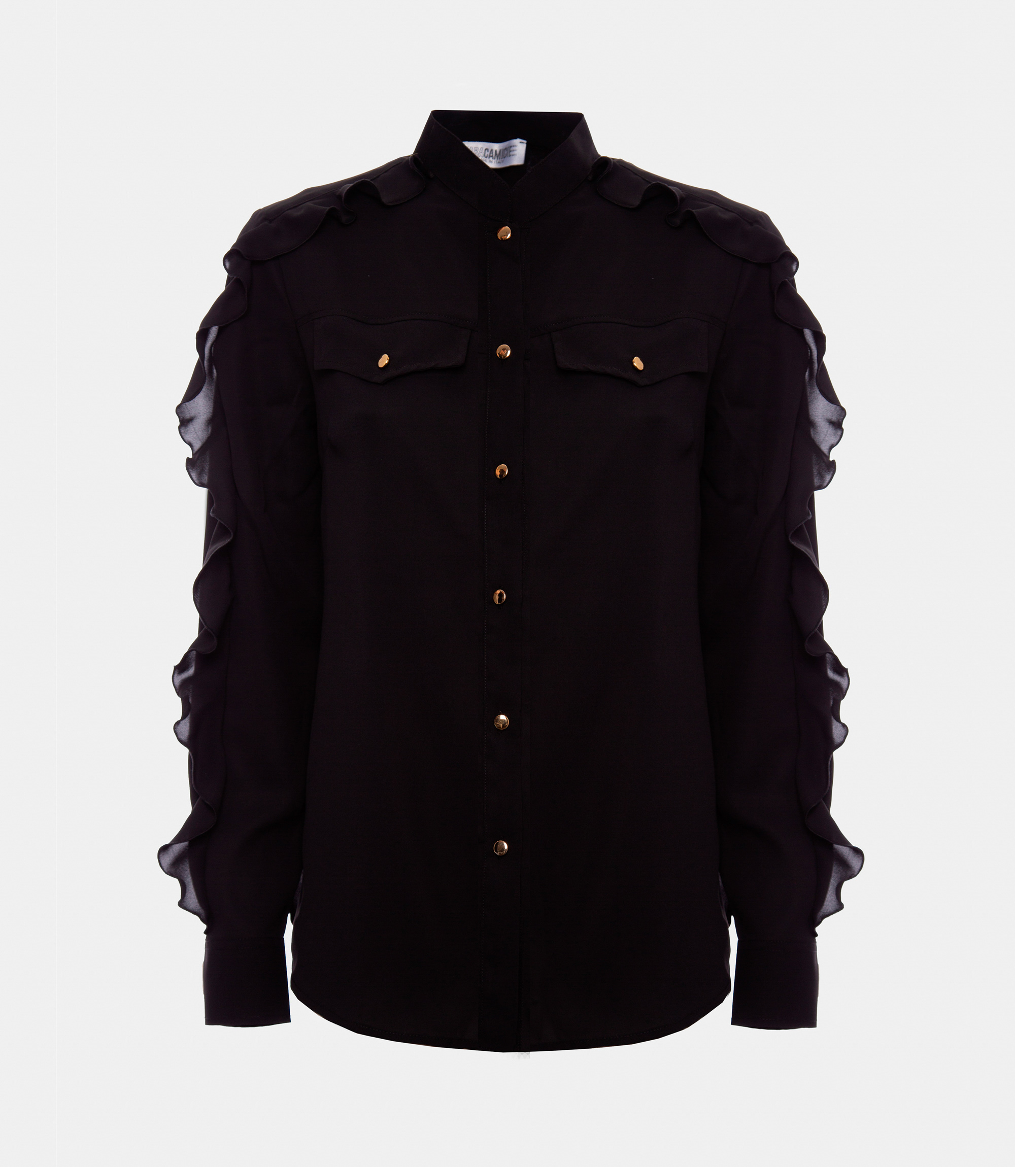 Shirt with volant on the sleeves - Black - Nara Milano