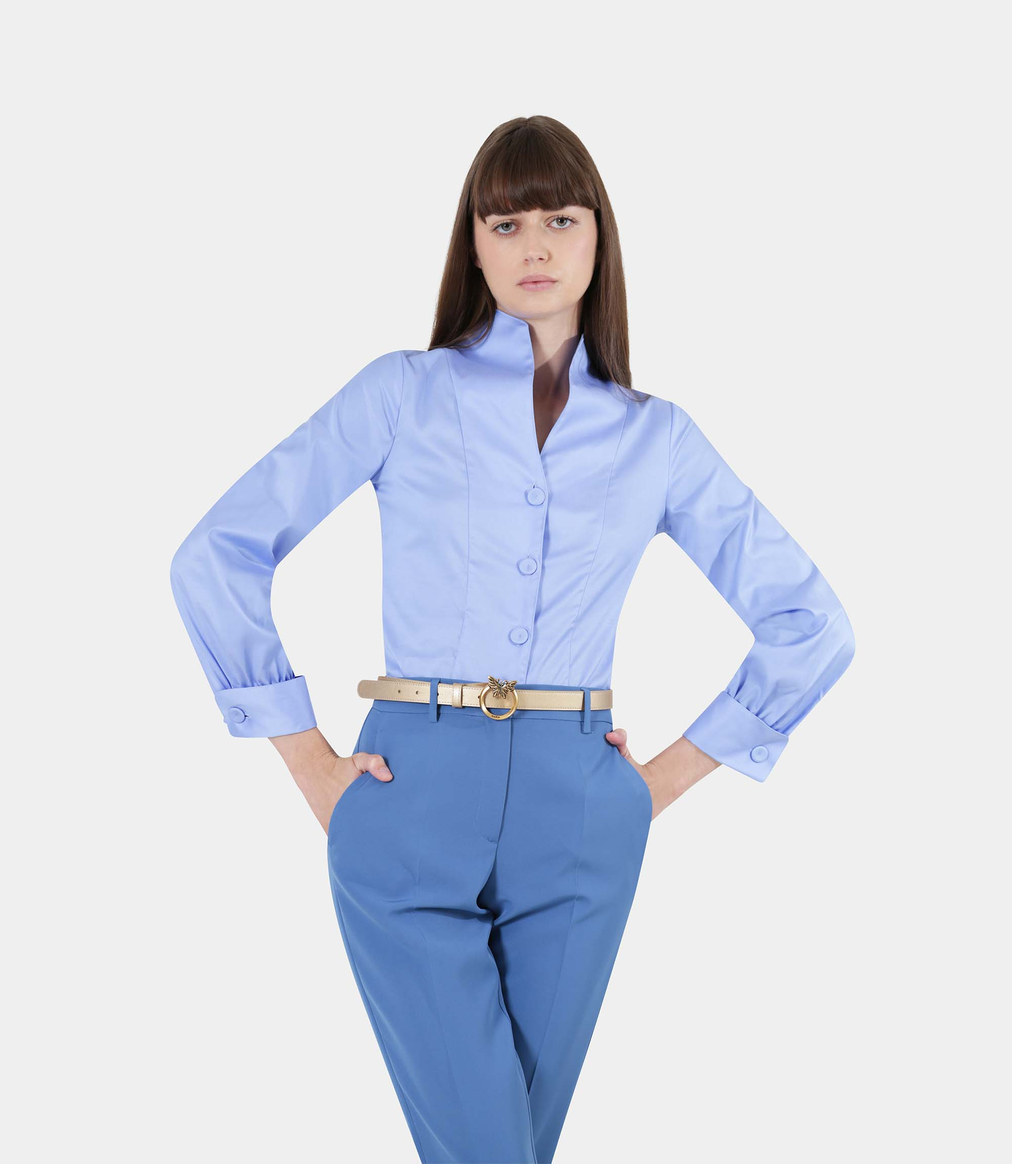 Shirt with raised collar - Blue - NaraMilano